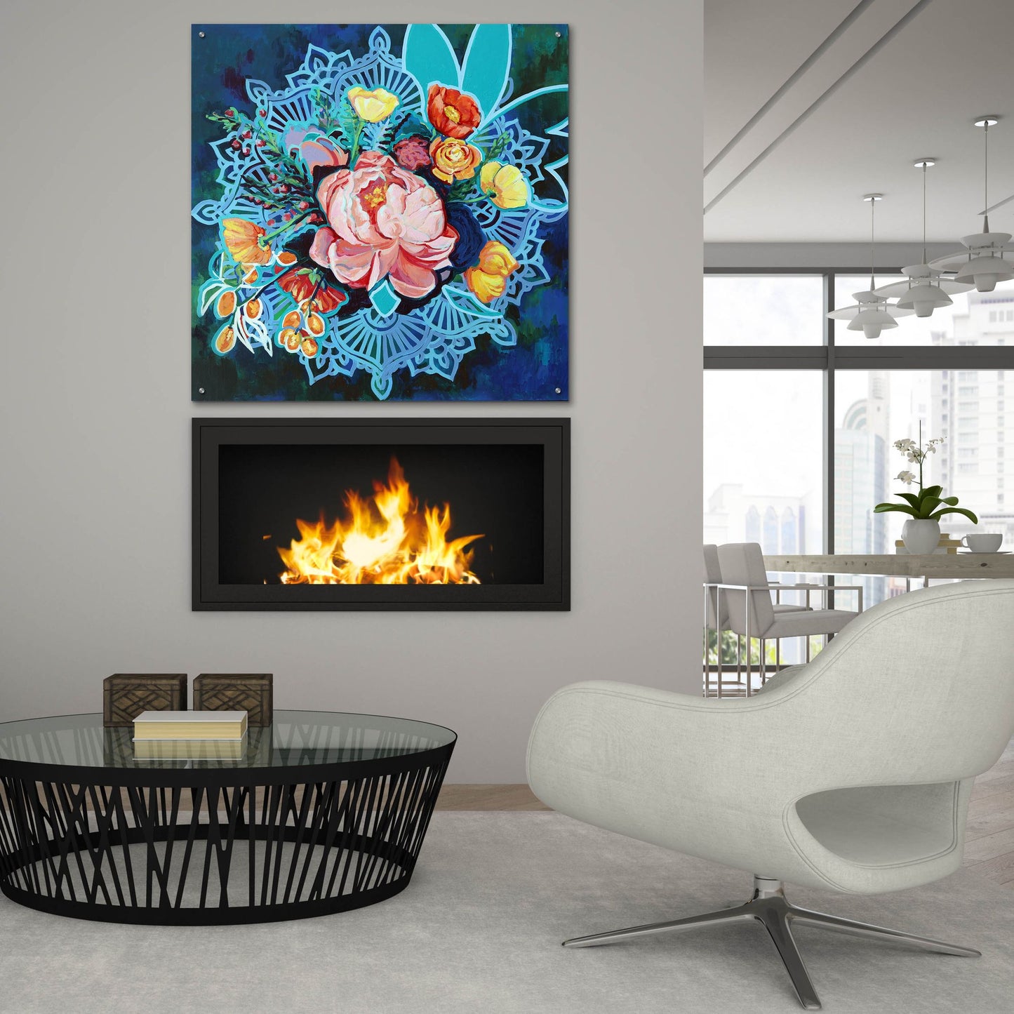 Epic Art 'Peony Bouquet Mandala' by Victoria Macmillan, Acrylic Glass Wall Art,36x36