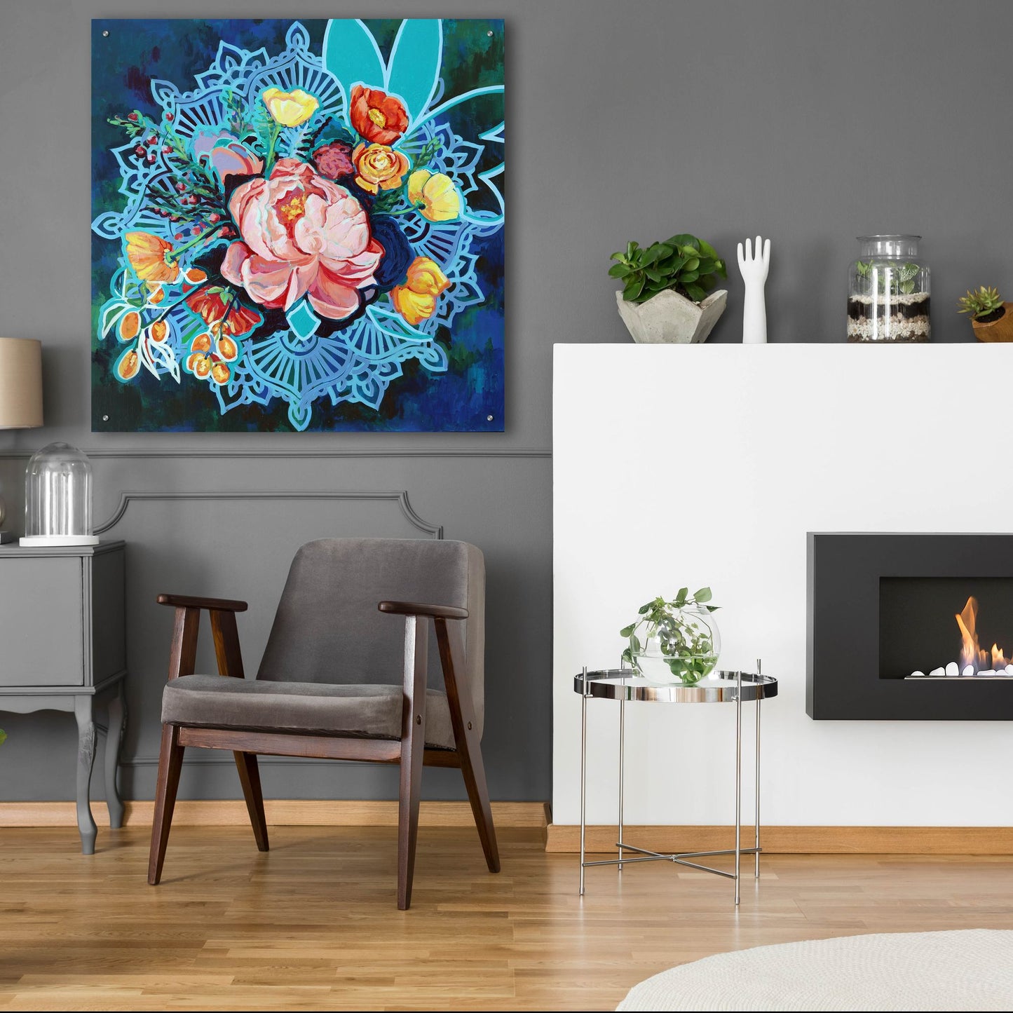 Epic Art 'Peony Bouquet Mandala' by Victoria Macmillan, Acrylic Glass Wall Art,36x36