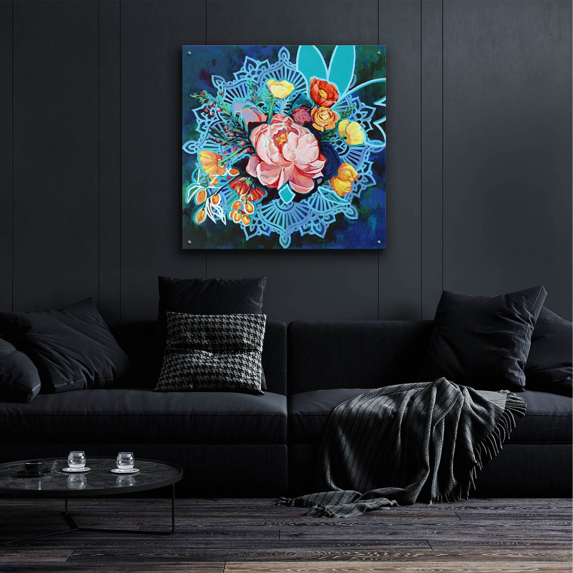 Epic Art 'Peony Bouquet Mandala' by Victoria Macmillan, Acrylic Glass Wall Art,36x36