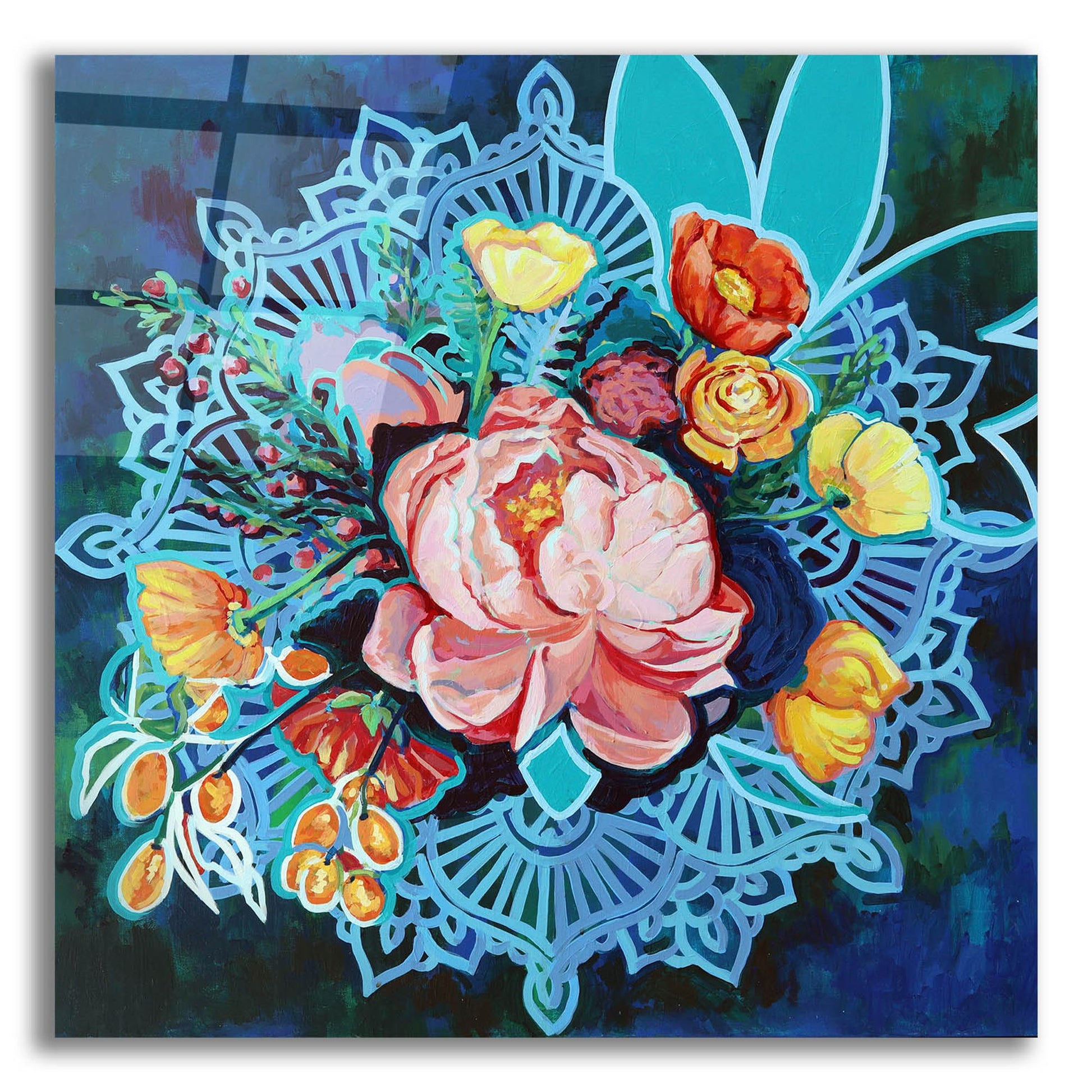 Epic Art 'Peony Bouquet Mandala' by Victoria Macmillan, Acrylic Glass Wall Art