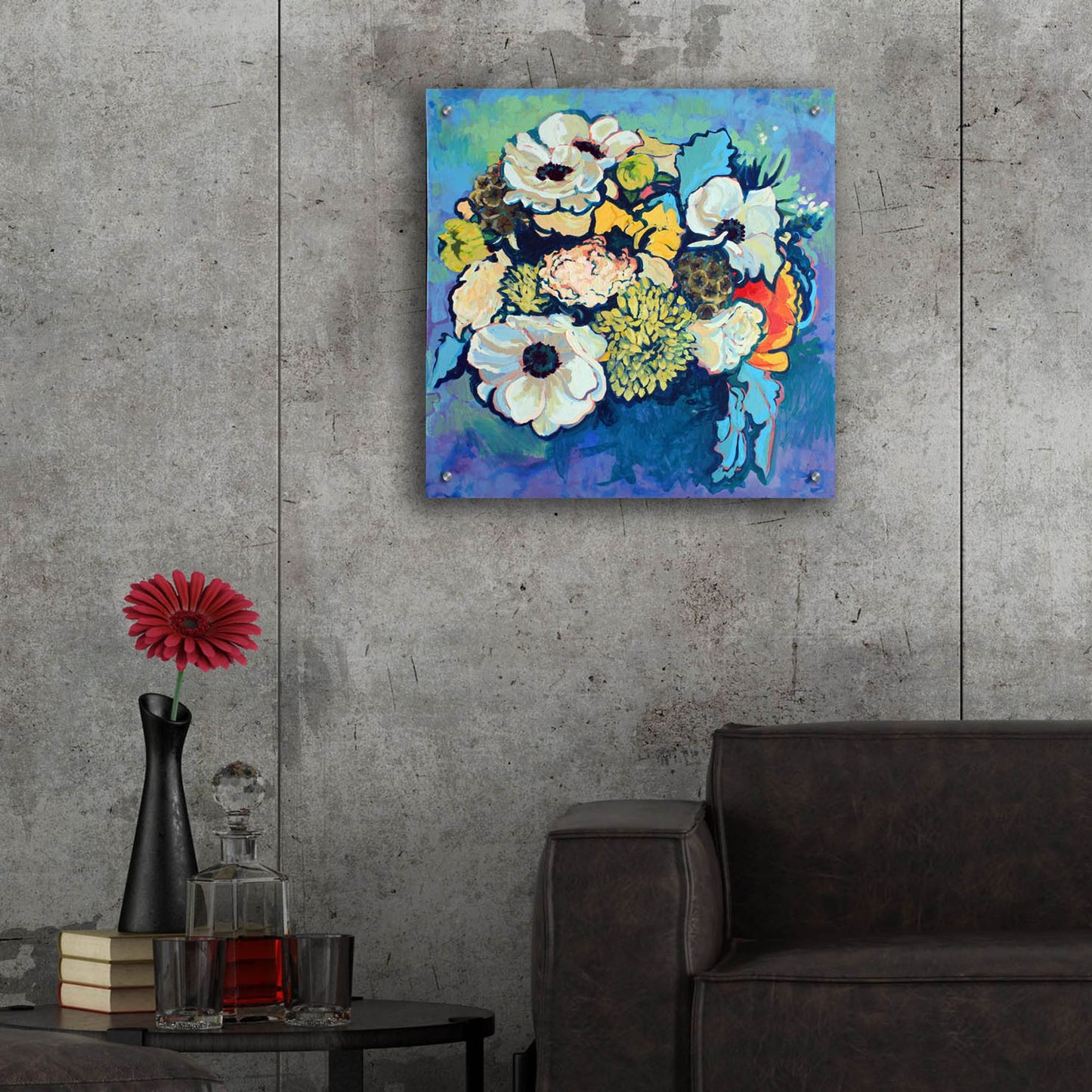 Epic Art 'Poppy and Dahlia Bouquet' by Victoria Macmillan, Acrylic Glass Wall Art,24x24