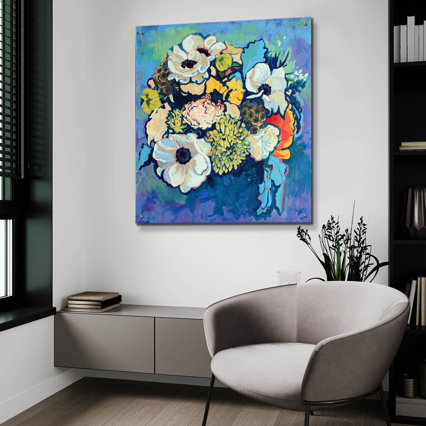 Epic Art 'Poppy and Dahlia Bouquet' by Victoria Macmillan, Acrylic Glass Wall Art,36x36