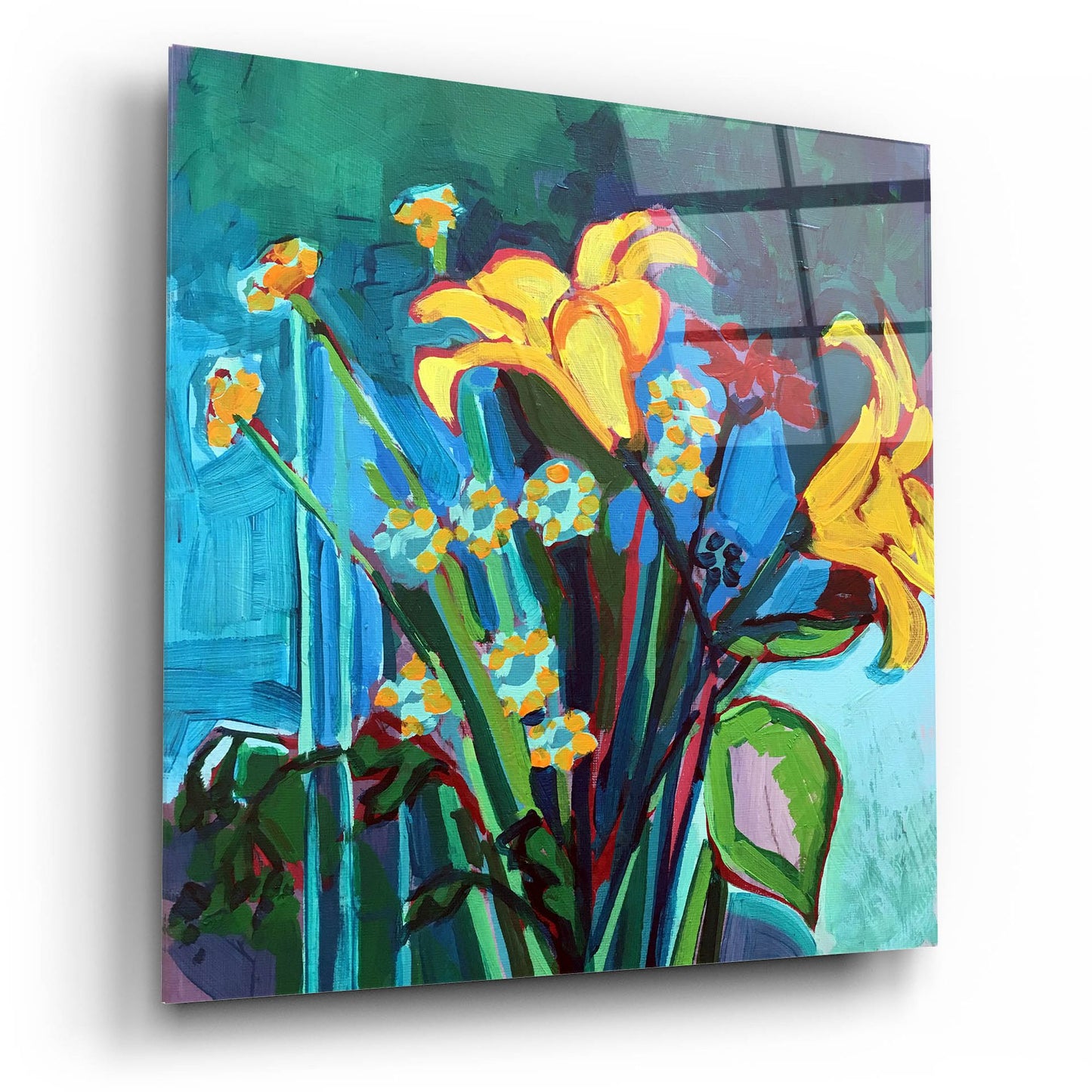 Epic Art 'Yellow Lily and Wildflower Bouquet' by Victoria Macmillan, Acrylic Glass Wall Art,12x12