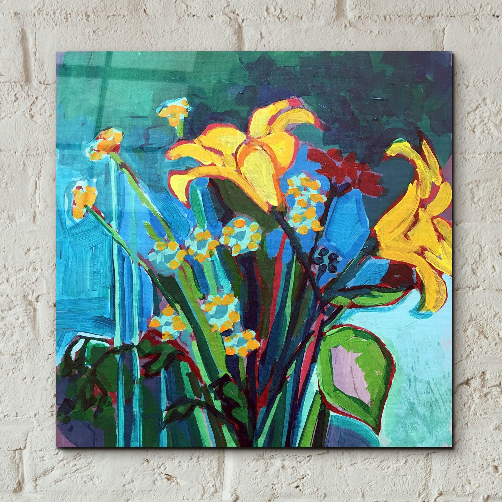 Epic Art 'Yellow Lily and Wildflower Bouquet' by Victoria Macmillan, Acrylic Glass Wall Art,12x12