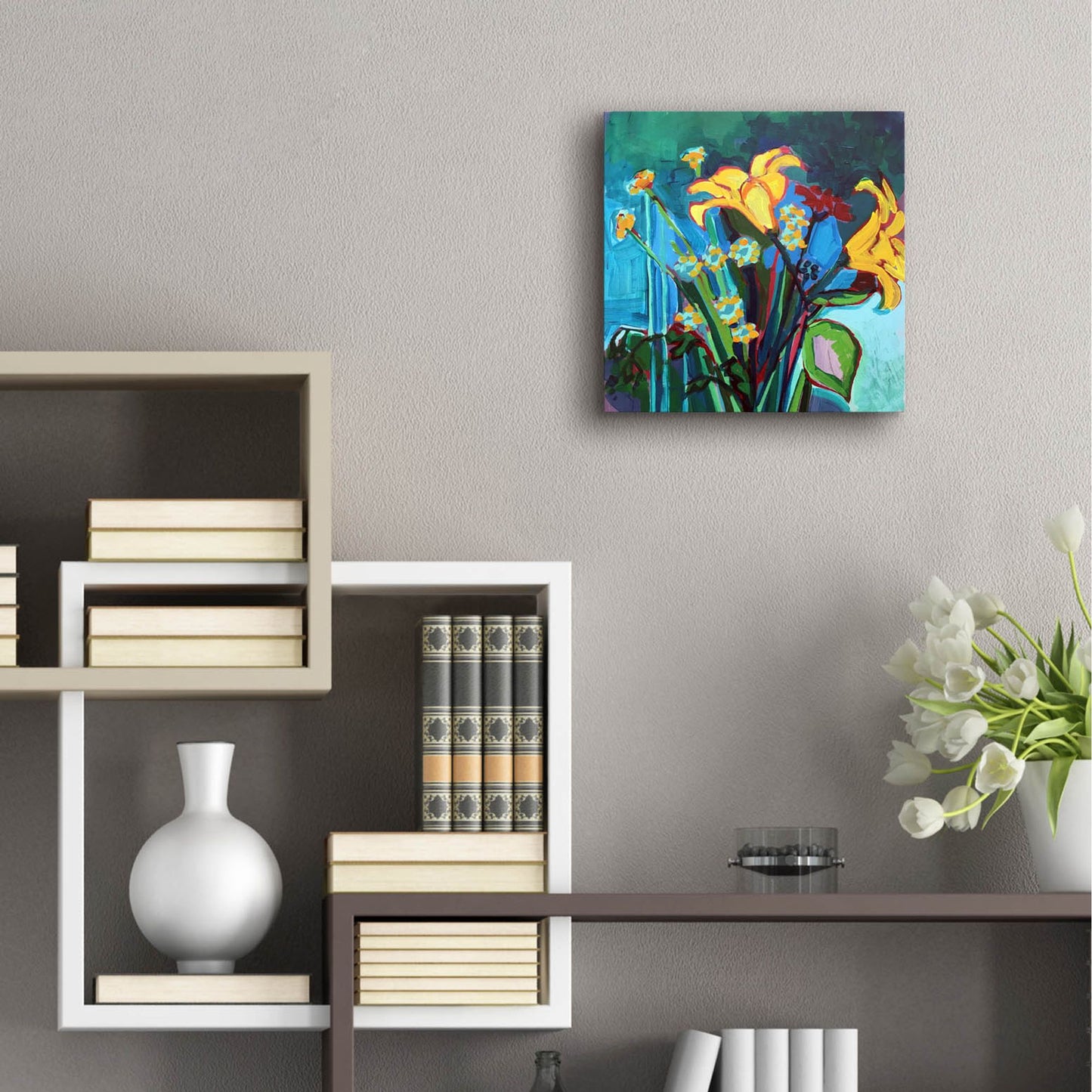 Epic Art 'Yellow Lily and Wildflower Bouquet' by Victoria Macmillan, Acrylic Glass Wall Art,12x12