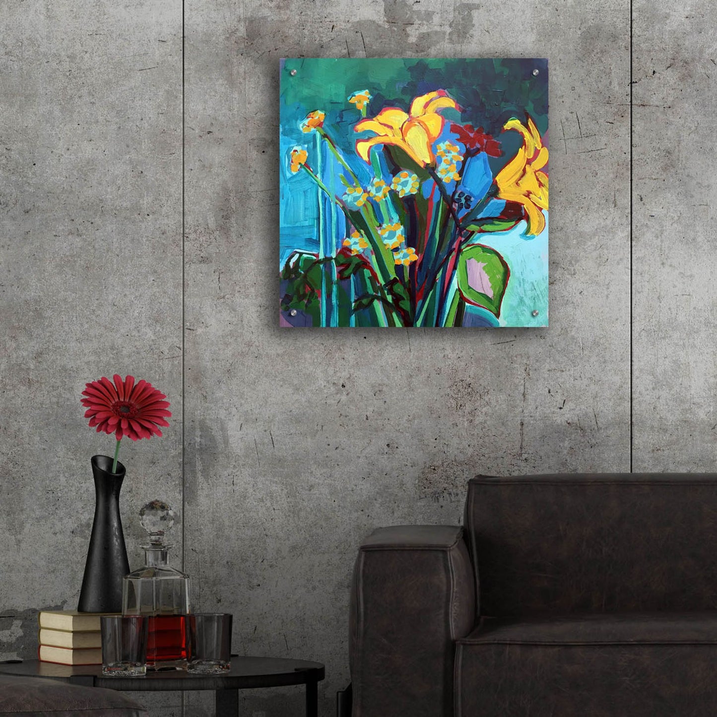 Epic Art 'Yellow Lily and Wildflower Bouquet' by Victoria Macmillan, Acrylic Glass Wall Art,24x24