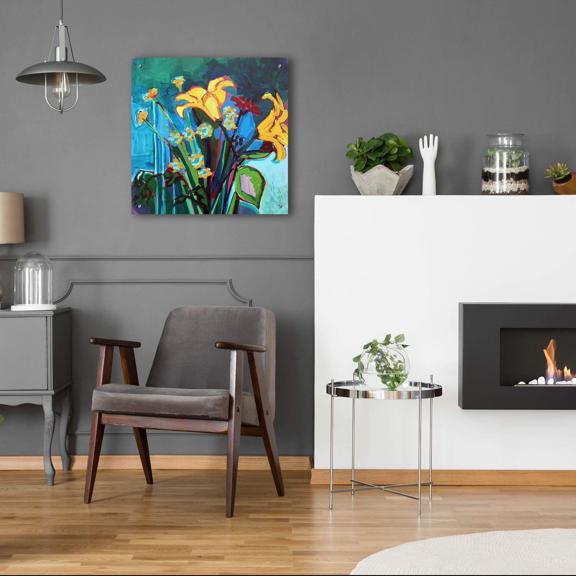 Epic Art 'Yellow Lily and Wildflower Bouquet' by Victoria Macmillan, Acrylic Glass Wall Art,24x24