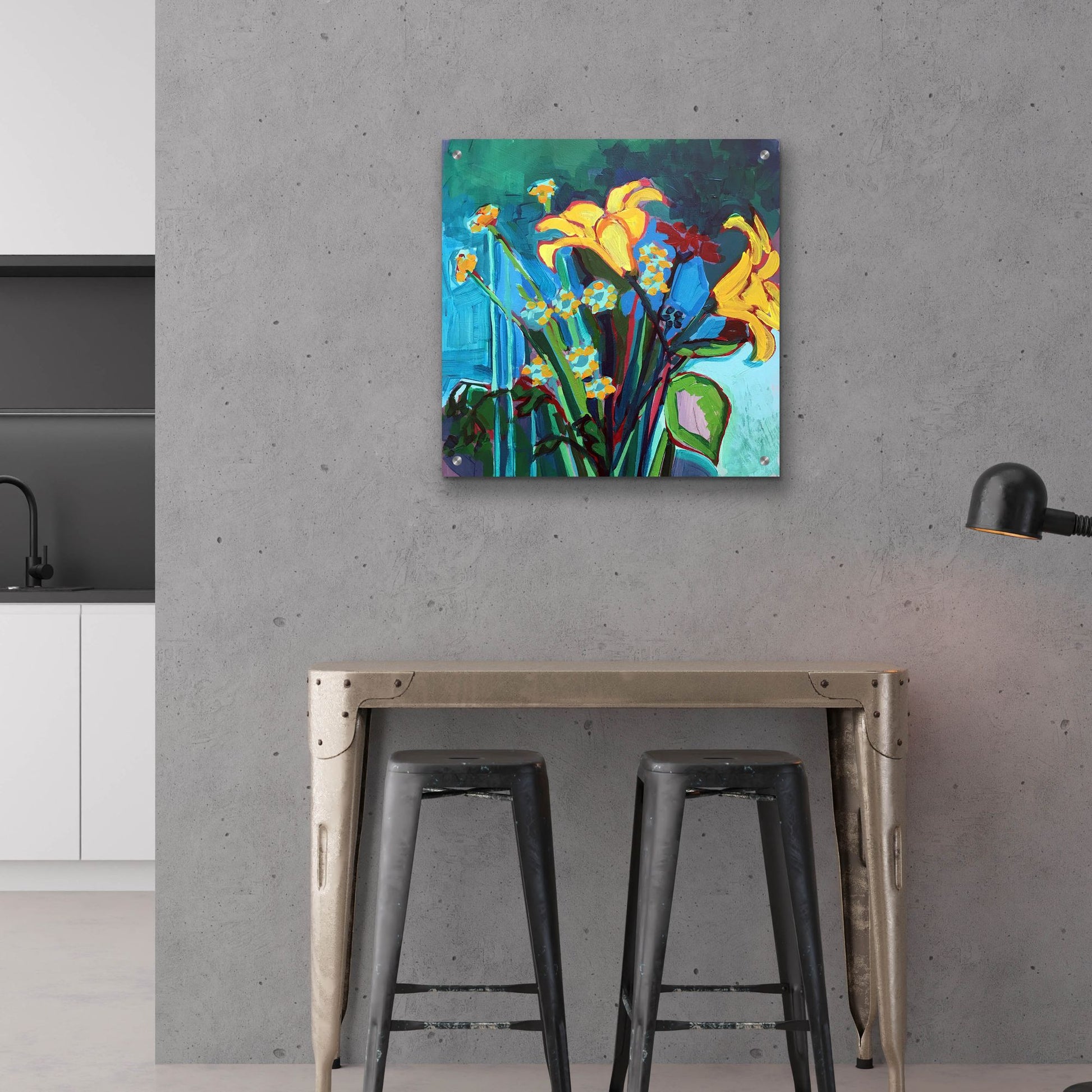 Epic Art 'Yellow Lily and Wildflower Bouquet' by Victoria Macmillan, Acrylic Glass Wall Art,24x24