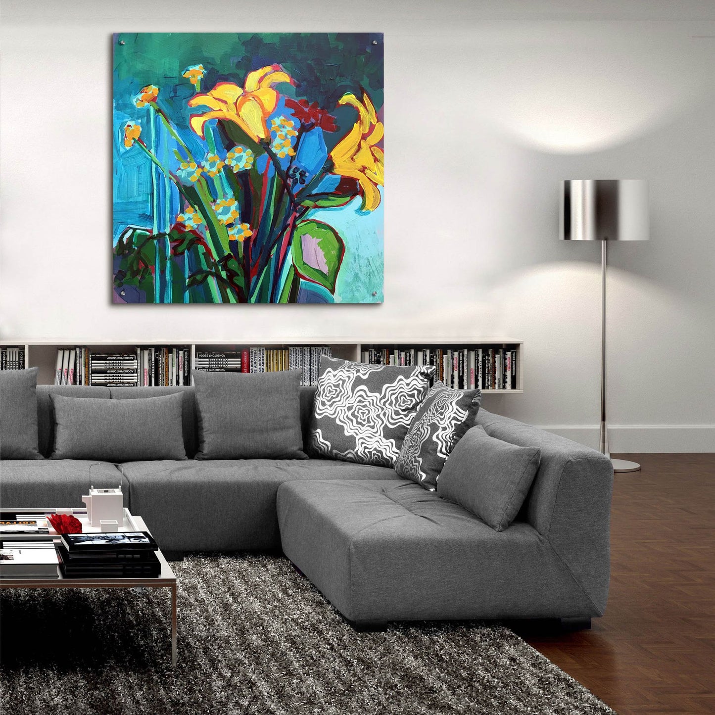 Epic Art 'Yellow Lily and Wildflower Bouquet' by Victoria Macmillan, Acrylic Glass Wall Art,36x36