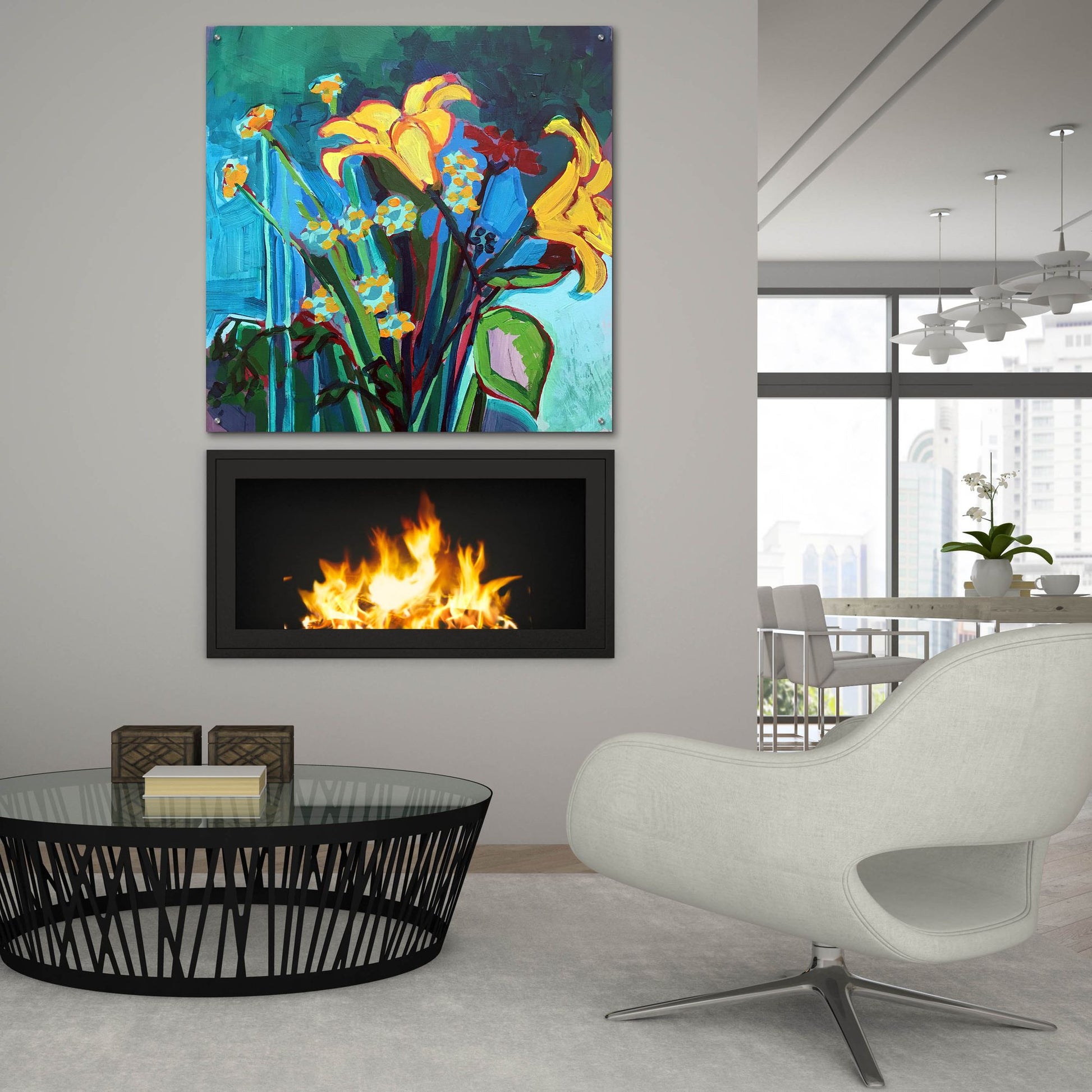 Epic Art 'Yellow Lily and Wildflower Bouquet' by Victoria Macmillan, Acrylic Glass Wall Art,36x36