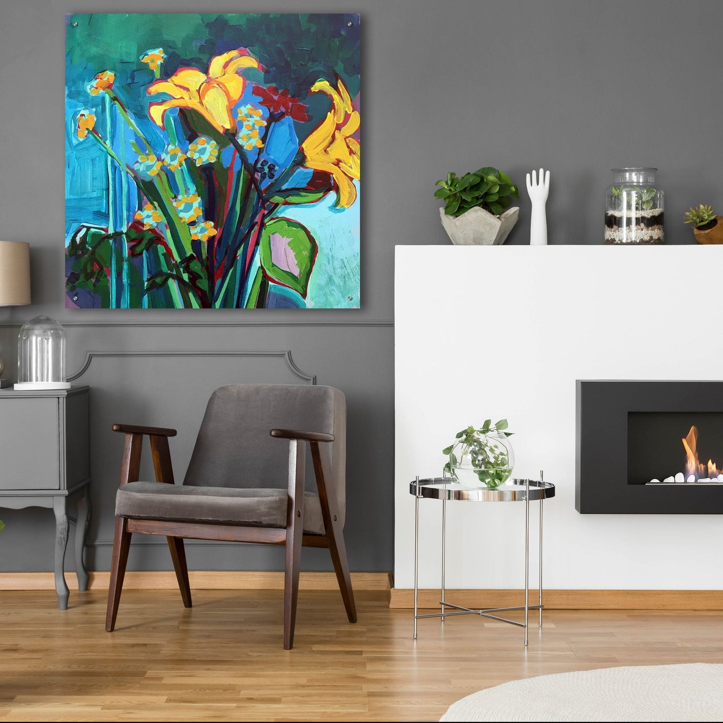 Epic Art 'Yellow Lily and Wildflower Bouquet' by Victoria Macmillan, Acrylic Glass Wall Art,36x36