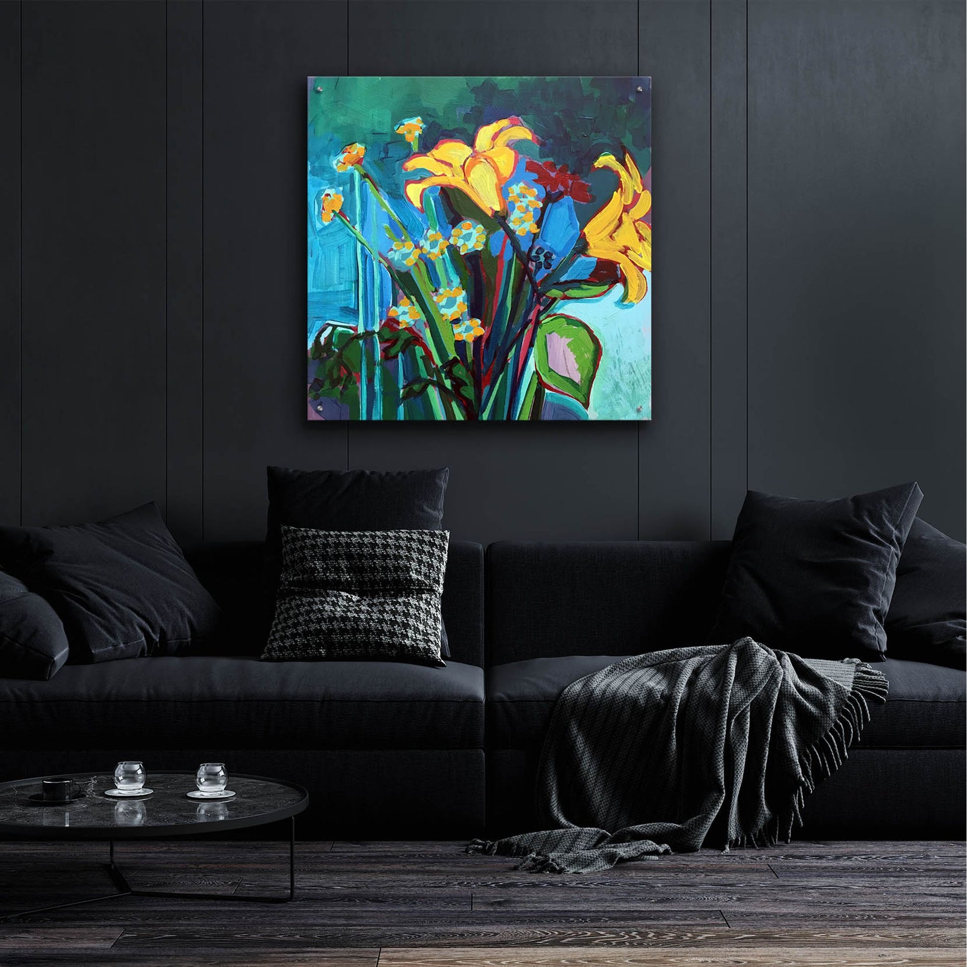 Epic Art 'Yellow Lily and Wildflower Bouquet' by Victoria Macmillan, Acrylic Glass Wall Art,36x36