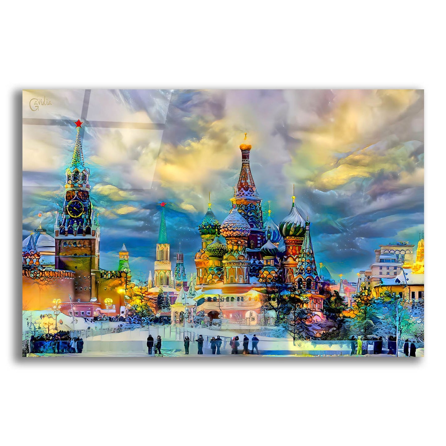 Epic Art 'Moscow Russia Saint Basil'S Cathedral Kremlin Red Square Ice Snow And Skating' by Pedro Gavidia, Acrylic Glass Wall Art,24x16