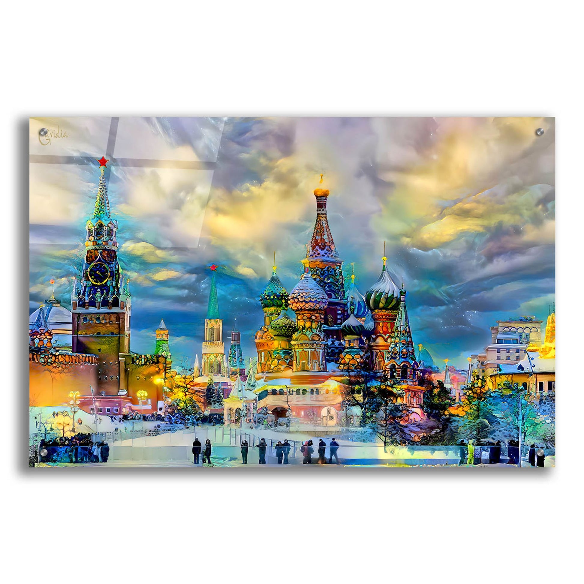 Epic Art 'Moscow Russia Saint Basil'S Cathedral Kremlin Red Square Ice Snow And Skating' by Pedro Gavidia, Acrylic Glass Wall Art,36x24