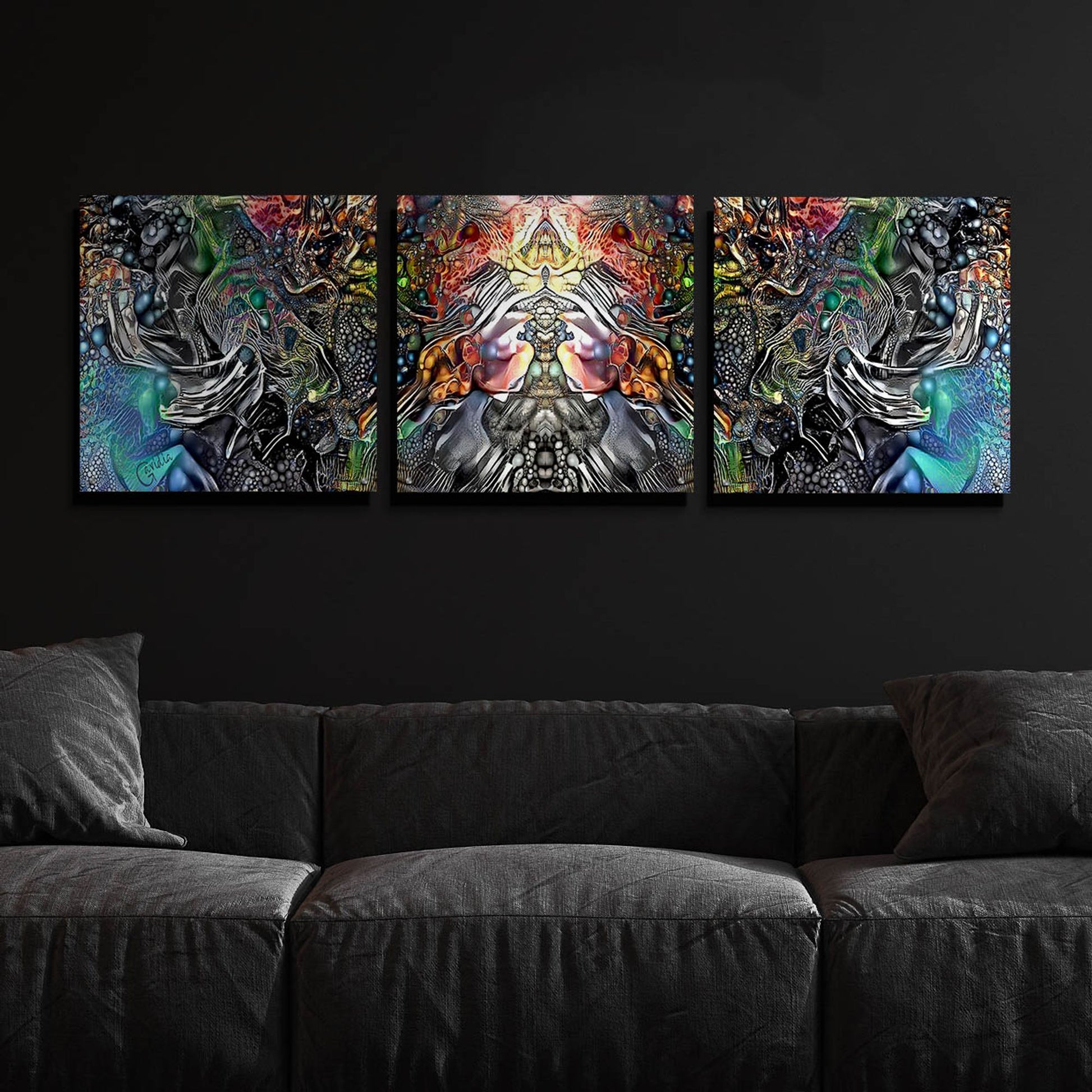 Epic Art 'The Creation Of Hades' by Pedro Gavidia, Acrylic Glass Wall Art, 3 Piece Set,72x24