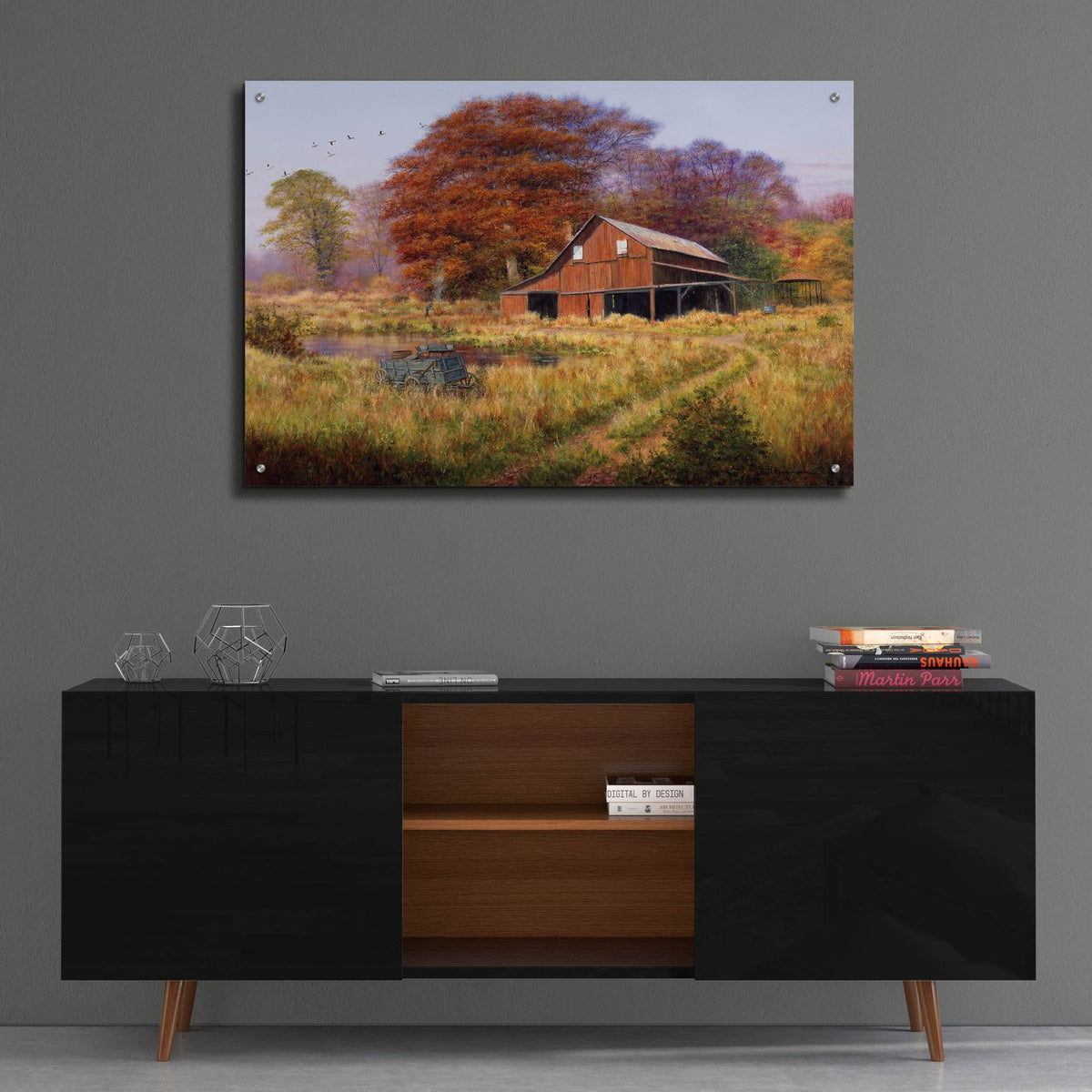 Red Barn by Bill Makinson - 36x24 acrylic wall art in a room