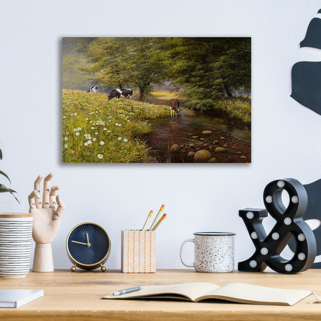Cattle By The Stream by Bill Makinson - 16x12 acrylic wall art in a room
