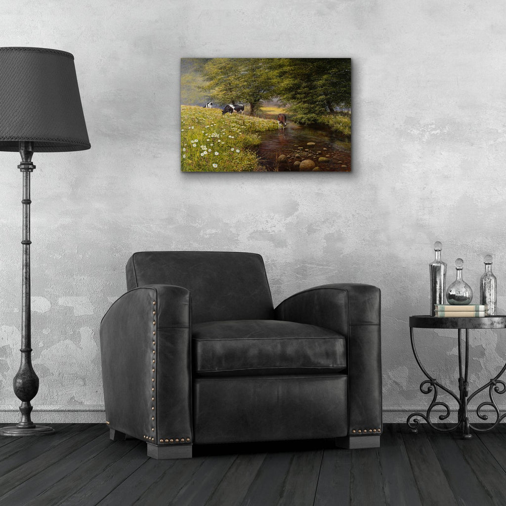 Cattle By The Stream by Bill Makinson - 24x16 acrylic wall art in a room