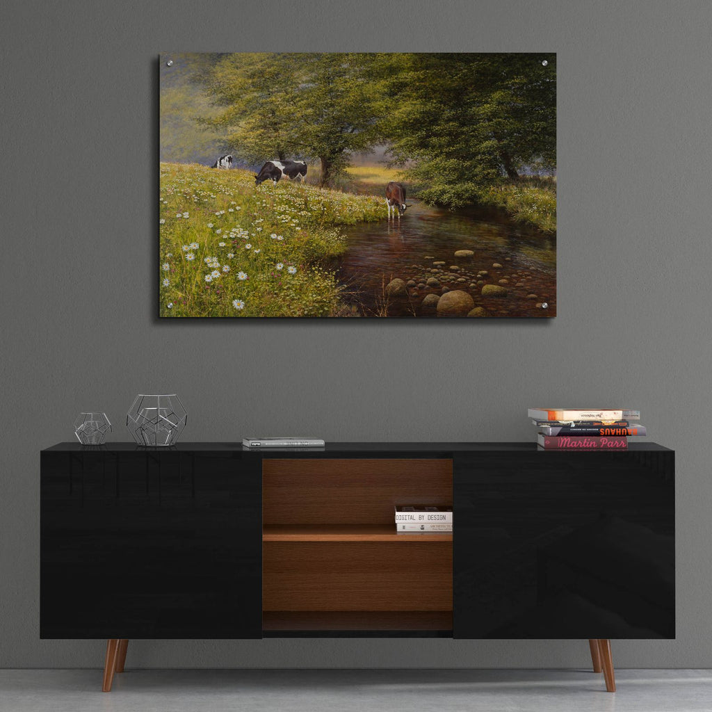 Cattle By The Stream by Bill Makinson - 36x24 acrylic wall art in a room