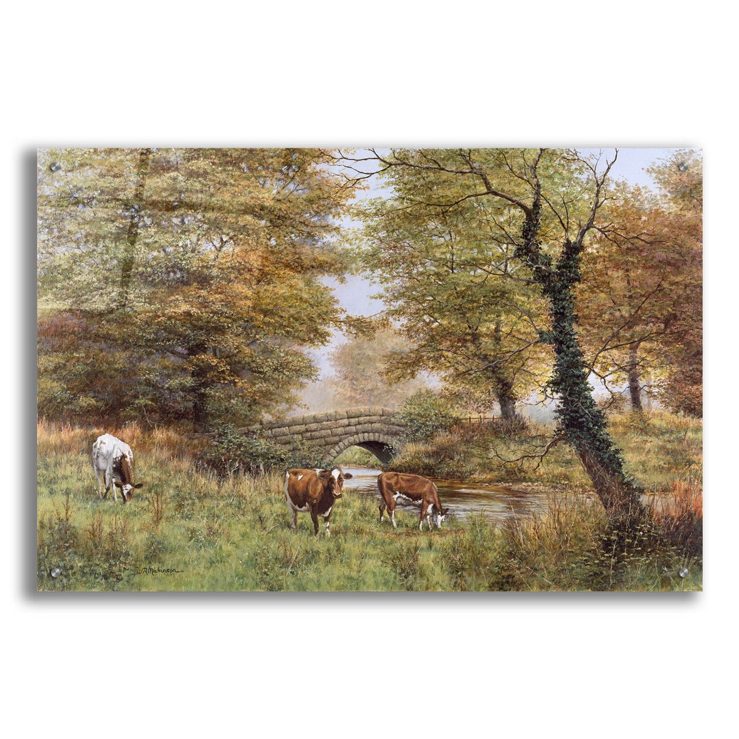 Epic Art 'Cows By Bridge' by Bill Makinson, Acrylic Glass Wall Art