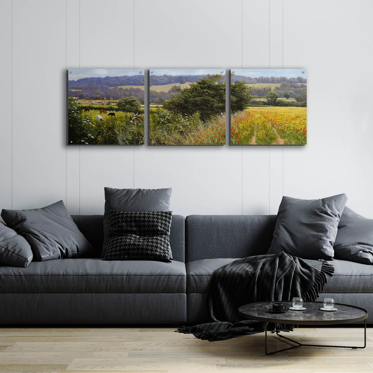Poppies by Bill Makinson - 72x24 acrylic wall art in a room