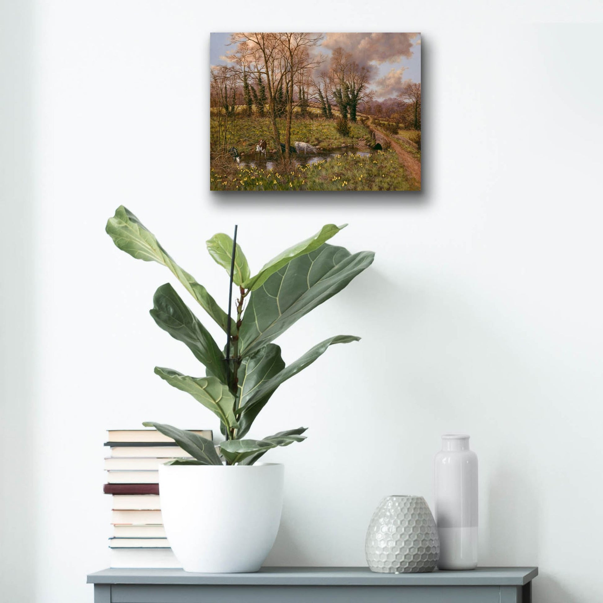 Epic Art 'Cattle And Daffodils' by Bill Makinson, Acrylic Glass Wall Art,16x12