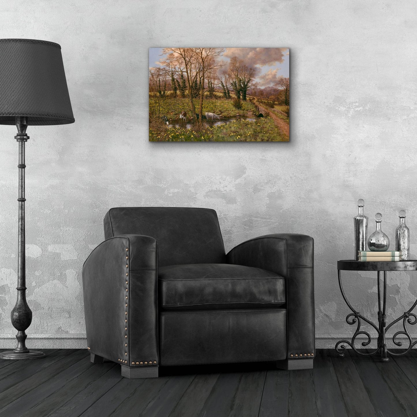 Epic Art 'Cattle And Daffodils' by Bill Makinson, Acrylic Glass Wall Art,24x16