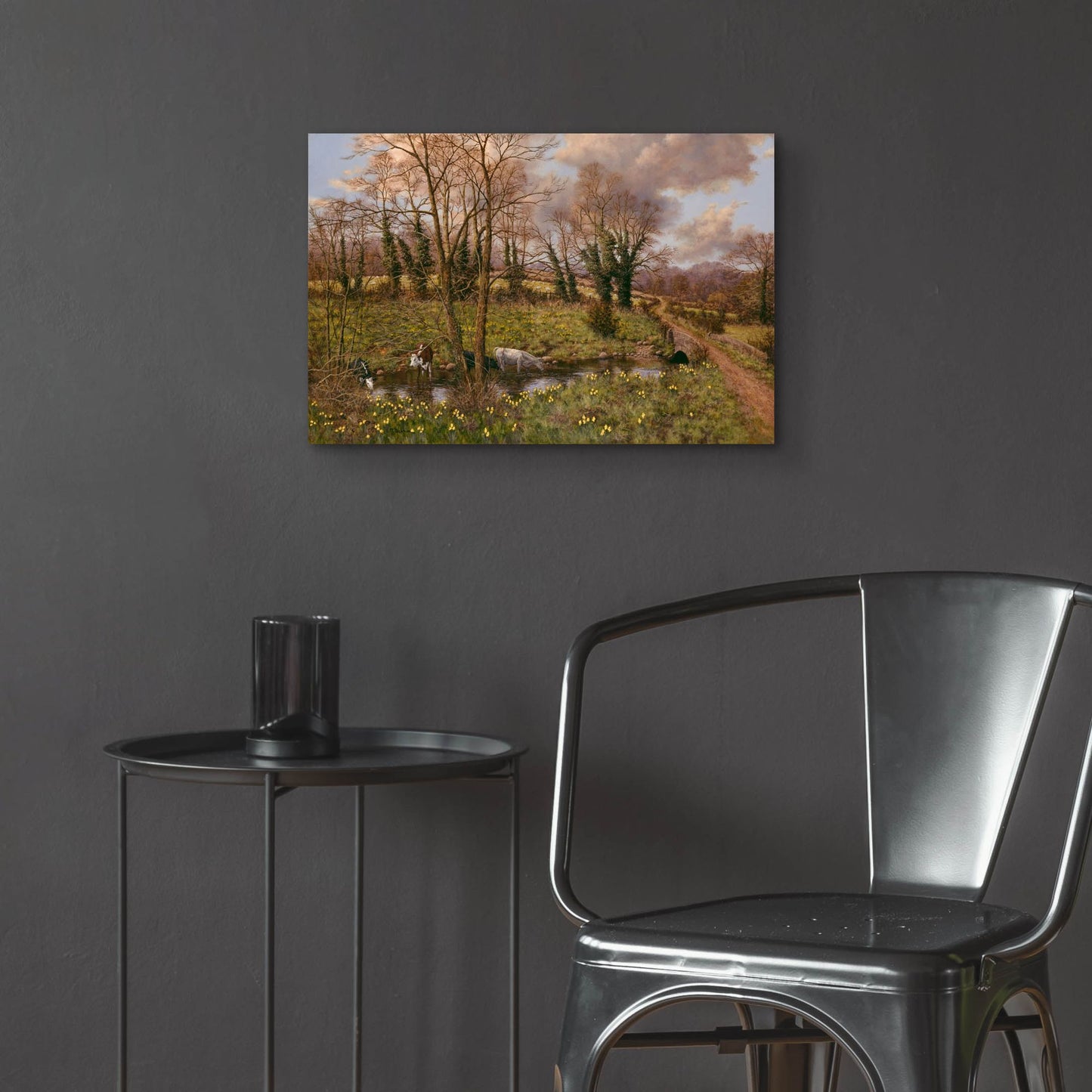 Epic Art 'Cattle And Daffodils' by Bill Makinson, Acrylic Glass Wall Art,24x16