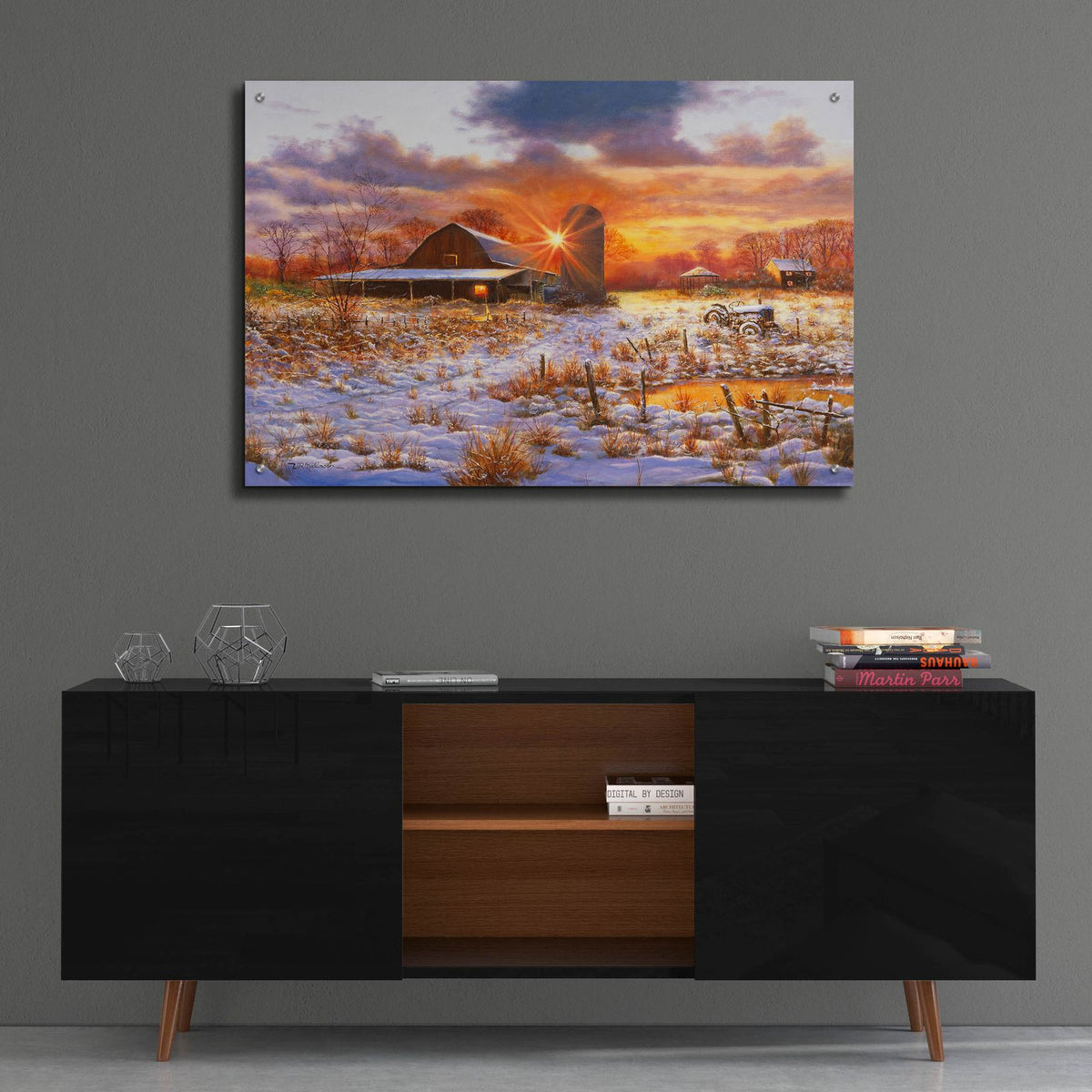 Snow Barn by Bill Makinson - 36x24 acrylic wall art in a room