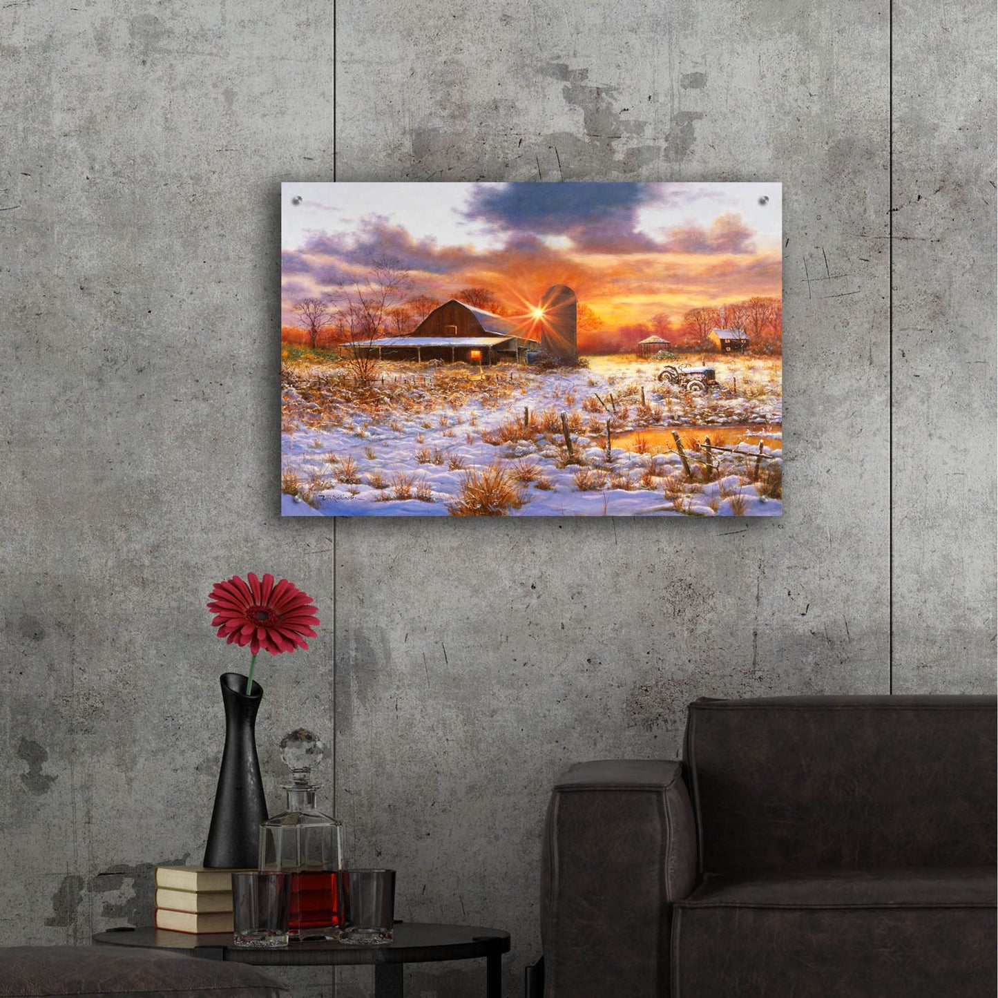 Epic Art 'Snow Barn' by Bill Makinson, Acrylic Glass Wall Art,36x24