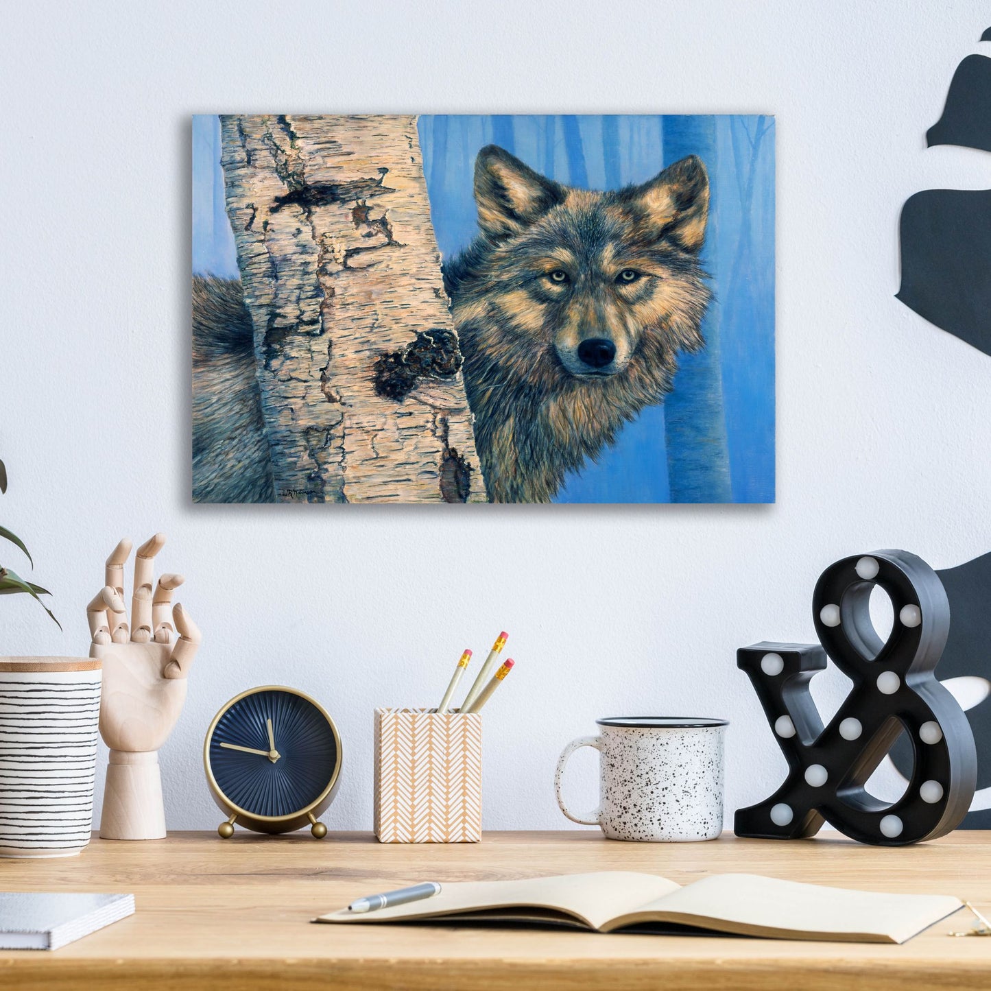 Epic Art 'Birch Wolf' by Bill Makinson, Acrylic Glass Wall Art,16x12