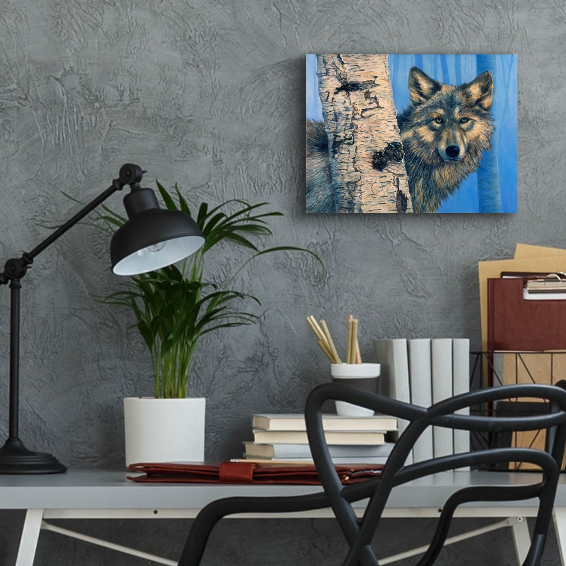 Epic Art 'Birch Wolf' by Bill Makinson, Acrylic Glass Wall Art,16x12