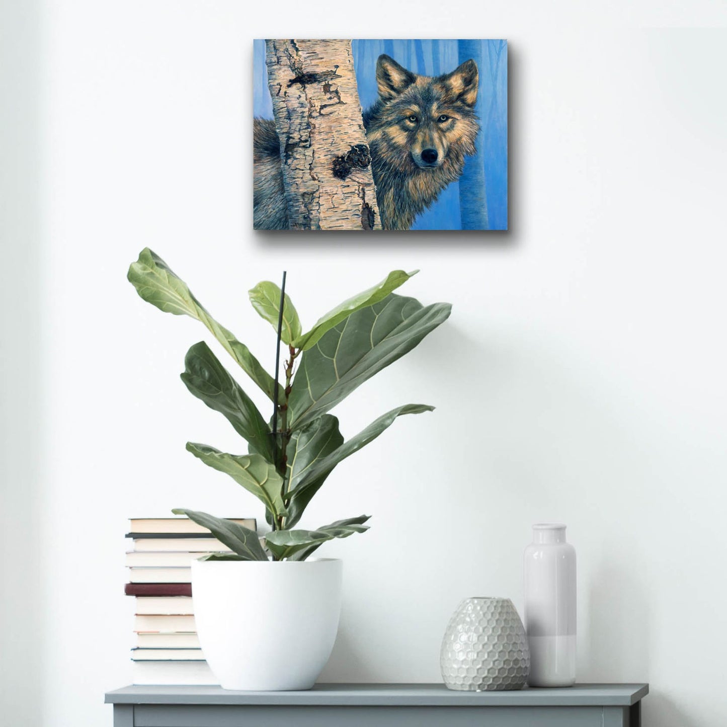 Epic Art 'Birch Wolf' by Bill Makinson, Acrylic Glass Wall Art,16x12