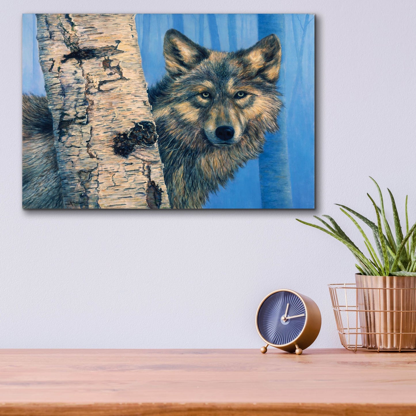 Epic Art 'Birch Wolf' by Bill Makinson, Acrylic Glass Wall Art,16x12