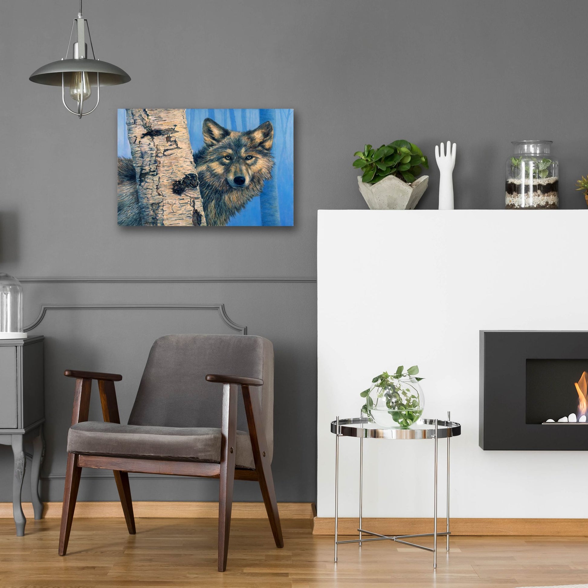 Epic Art 'Birch Wolf' by Bill Makinson, Acrylic Glass Wall Art,24x16