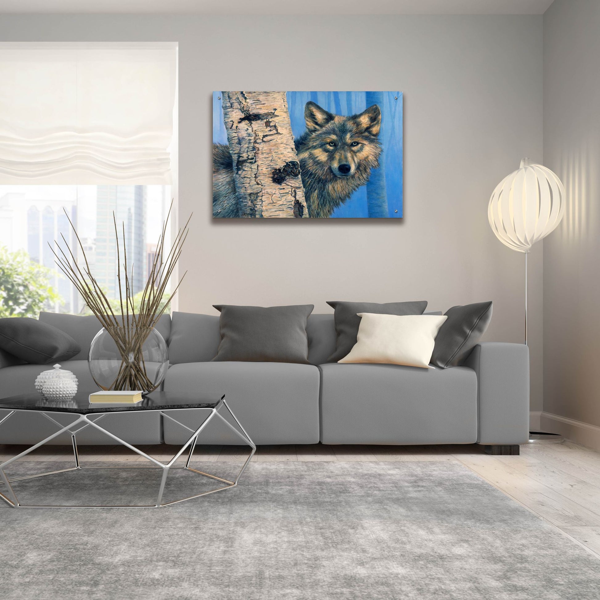Epic Art 'Birch Wolf' by Bill Makinson, Acrylic Glass Wall Art,36x24