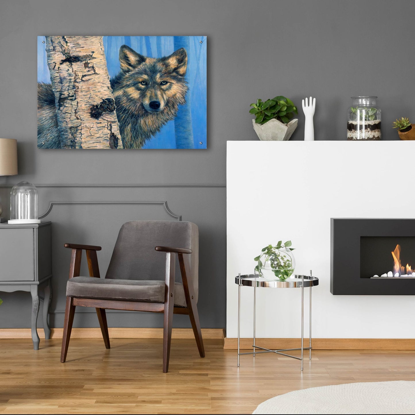 Epic Art 'Birch Wolf' by Bill Makinson, Acrylic Glass Wall Art,36x24