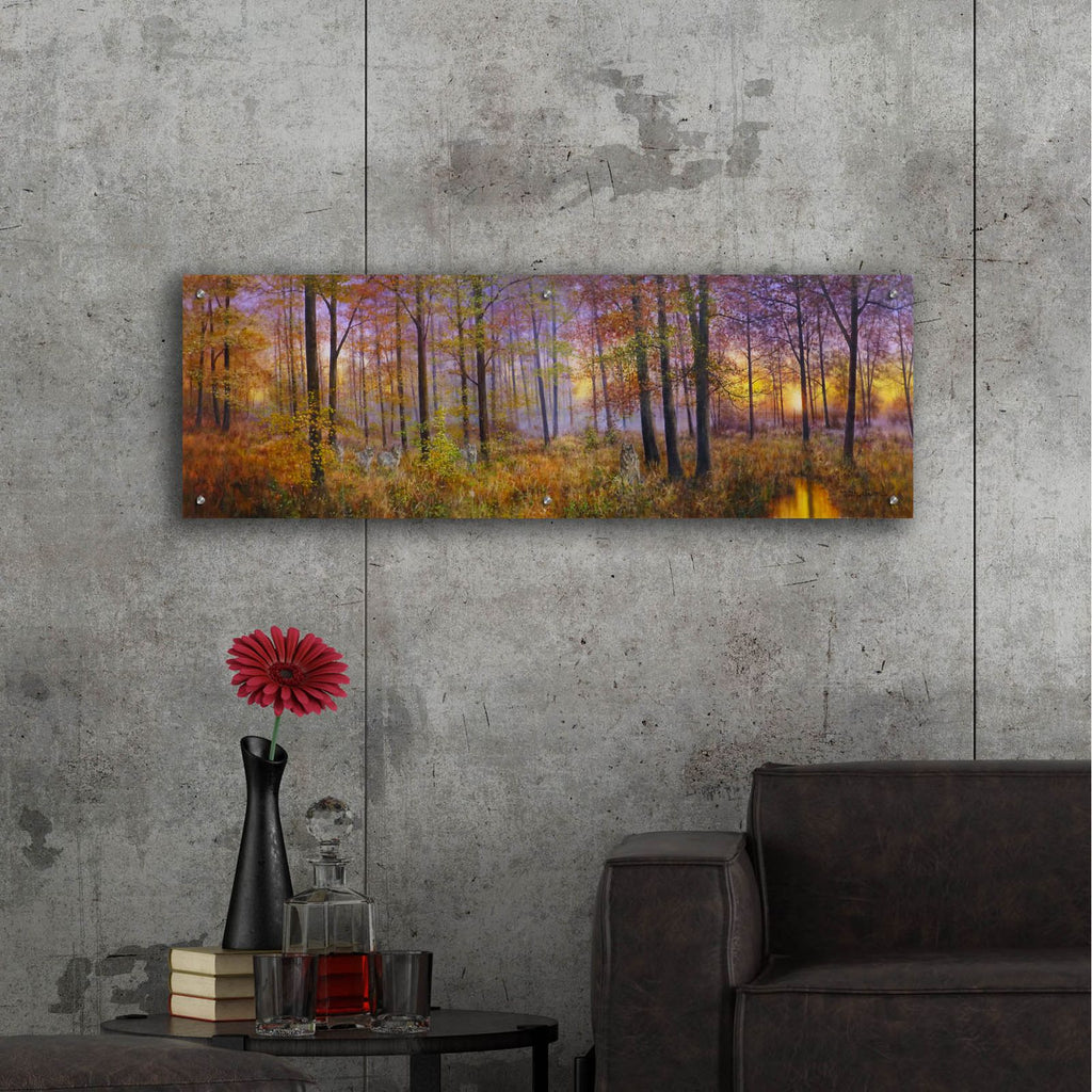 Autumn Wolves by Bill Makinson - 48x16 acrylic wall art in a room