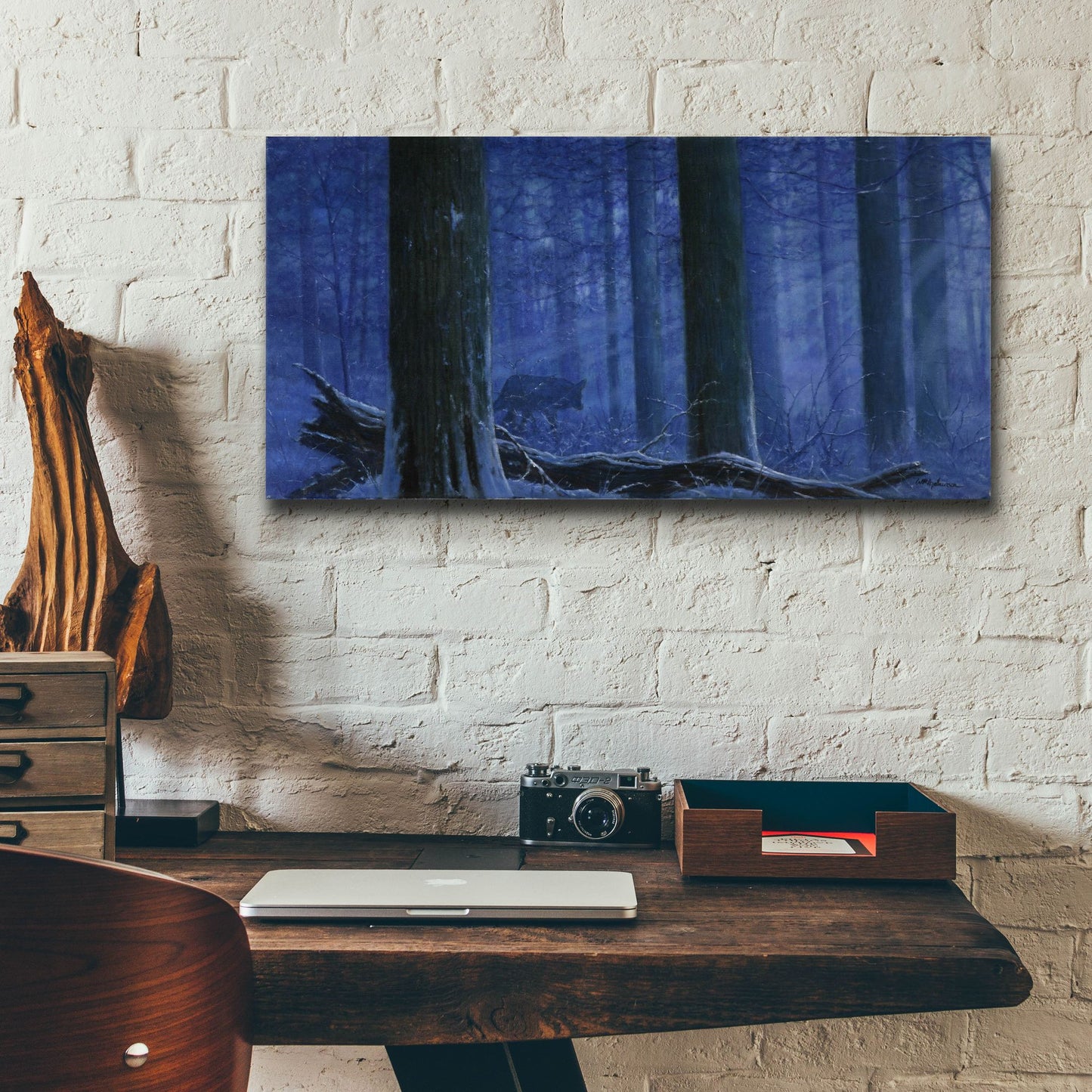 Epic Art 'Blue Wolf' by Bill Makinson, Acrylic Glass Wall Art,24x12