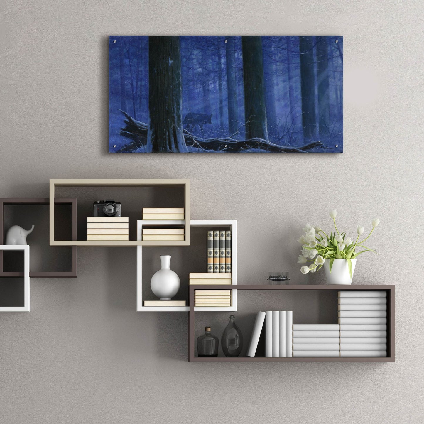 Epic Art 'Blue Wolf' by Bill Makinson, Acrylic Glass Wall Art,48x24