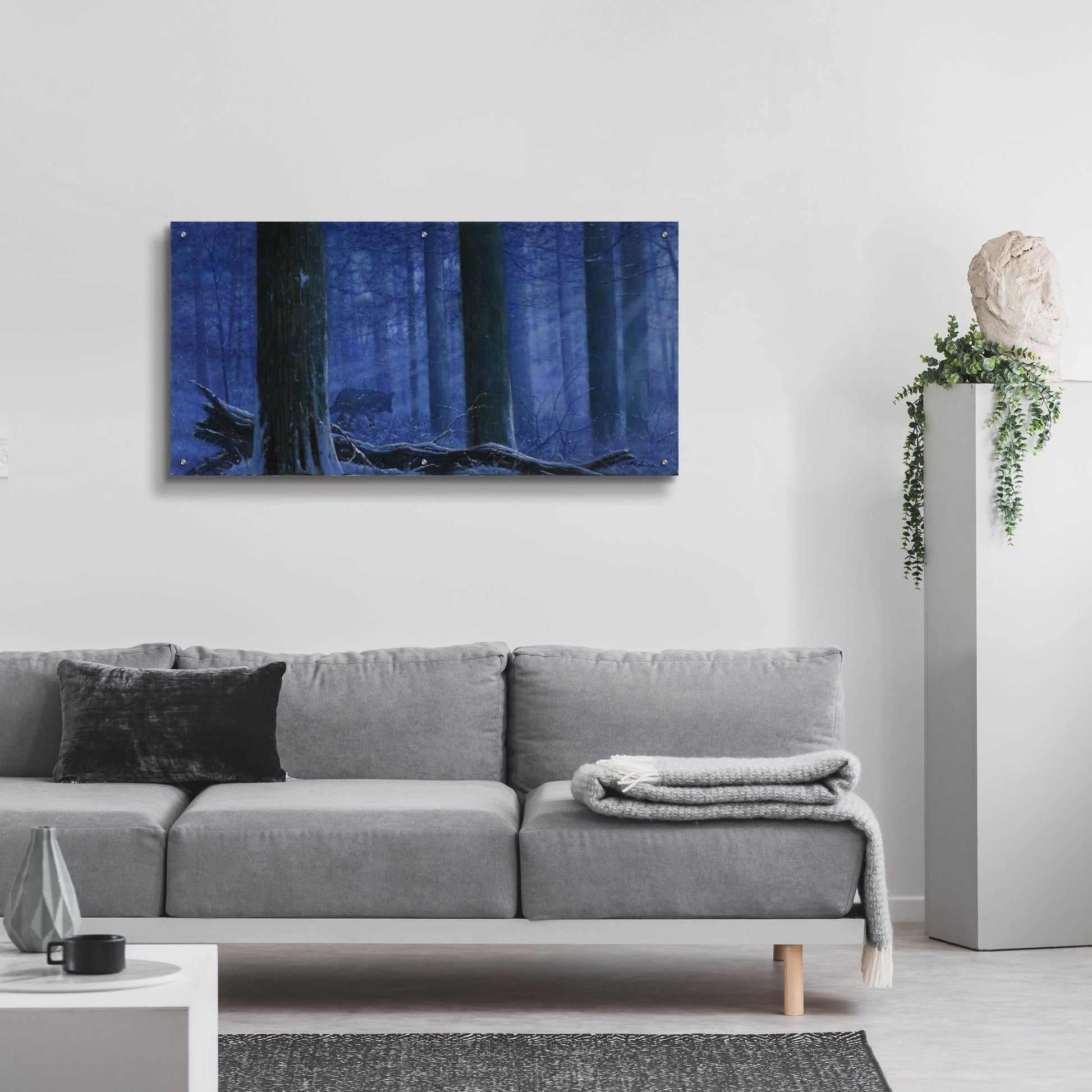 Epic Art 'Blue Wolf' by Bill Makinson, Acrylic Glass Wall Art,48x24