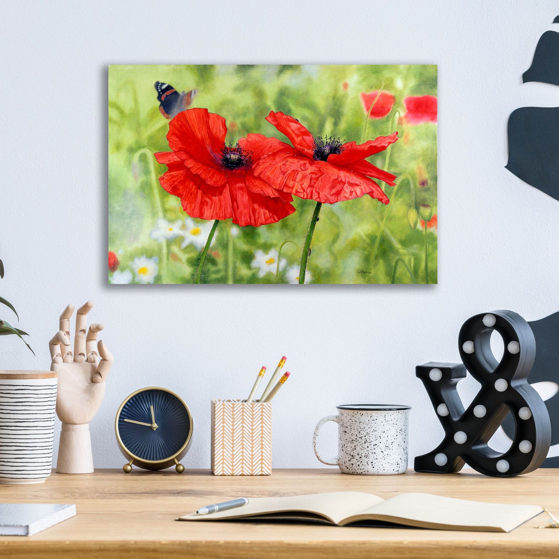 Epic Art 'Poppies And Butterfly' by Bill Makinson, Acrylic Glass Wall Art,16x12