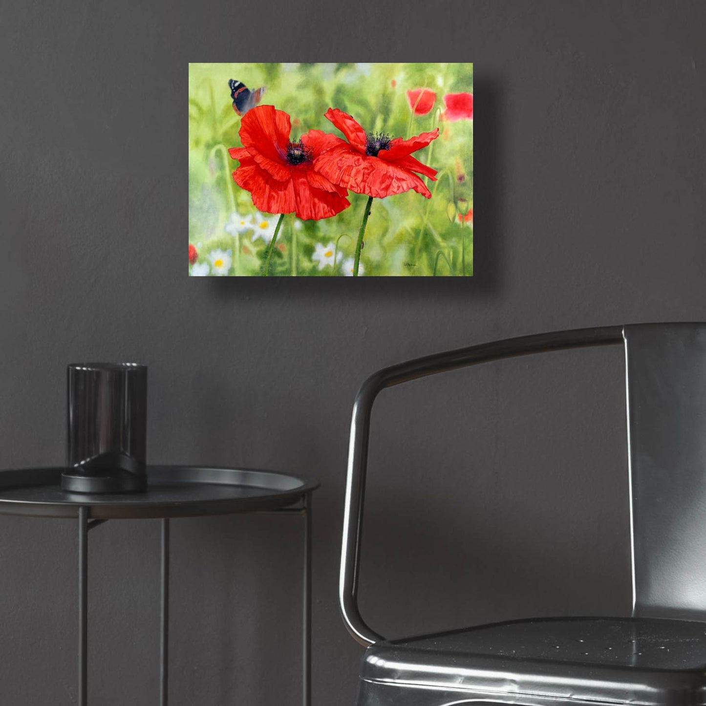 Epic Art 'Poppies And Butterfly' by Bill Makinson, Acrylic Glass Wall Art,16x12