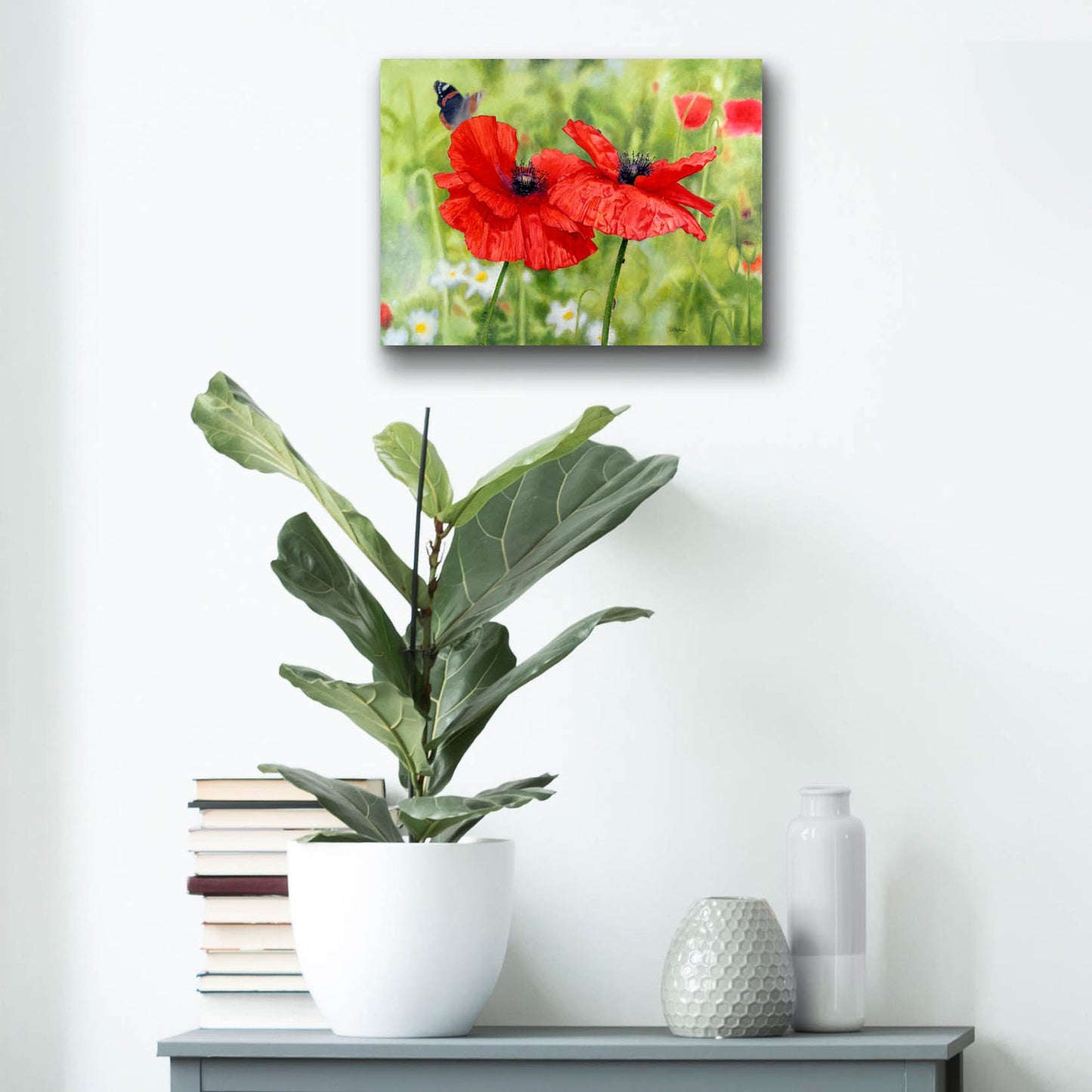 Epic Art 'Poppies And Butterfly' by Bill Makinson, Acrylic Glass Wall Art,16x12