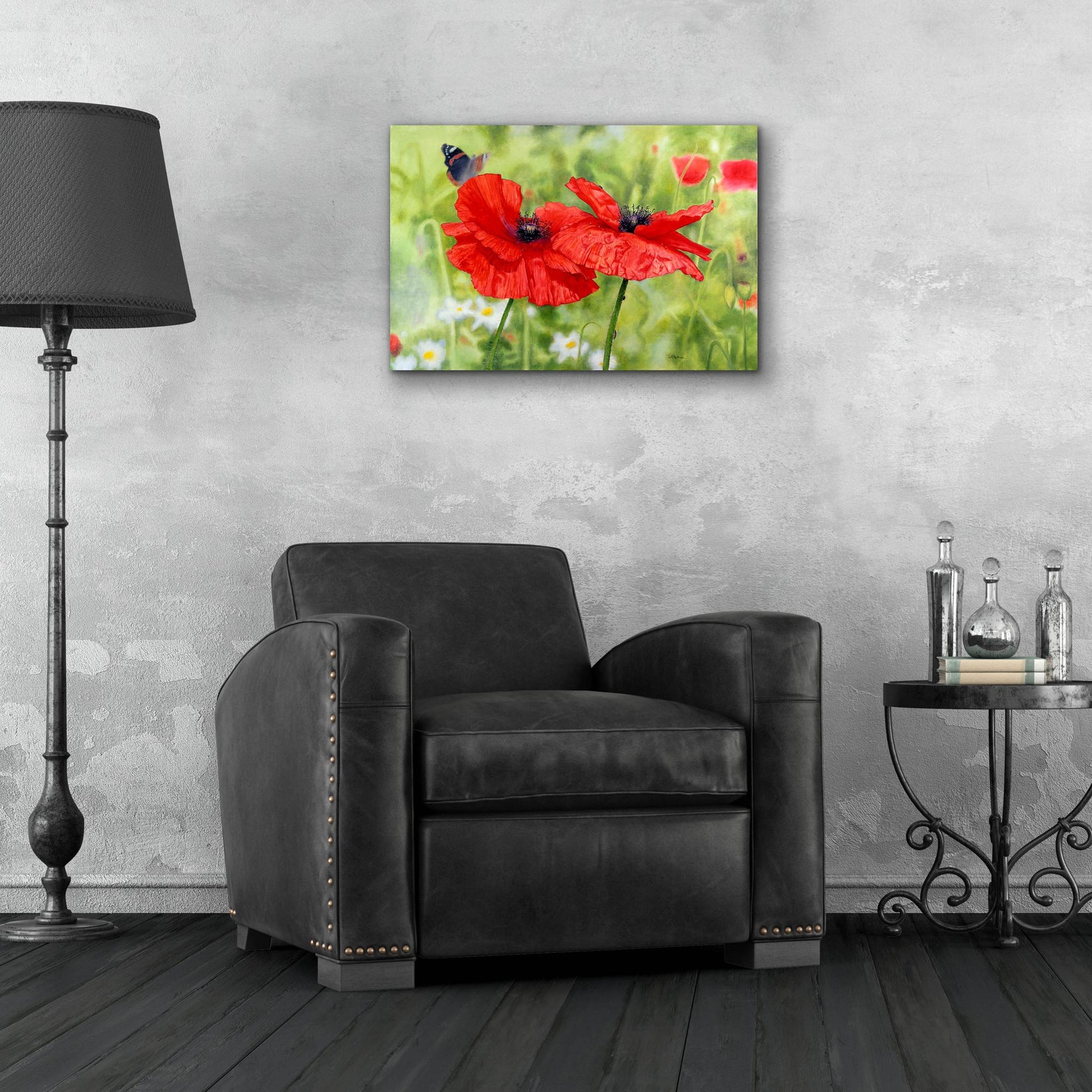 Epic Art 'Poppies And Butterfly' by Bill Makinson, Acrylic Glass Wall Art,24x16