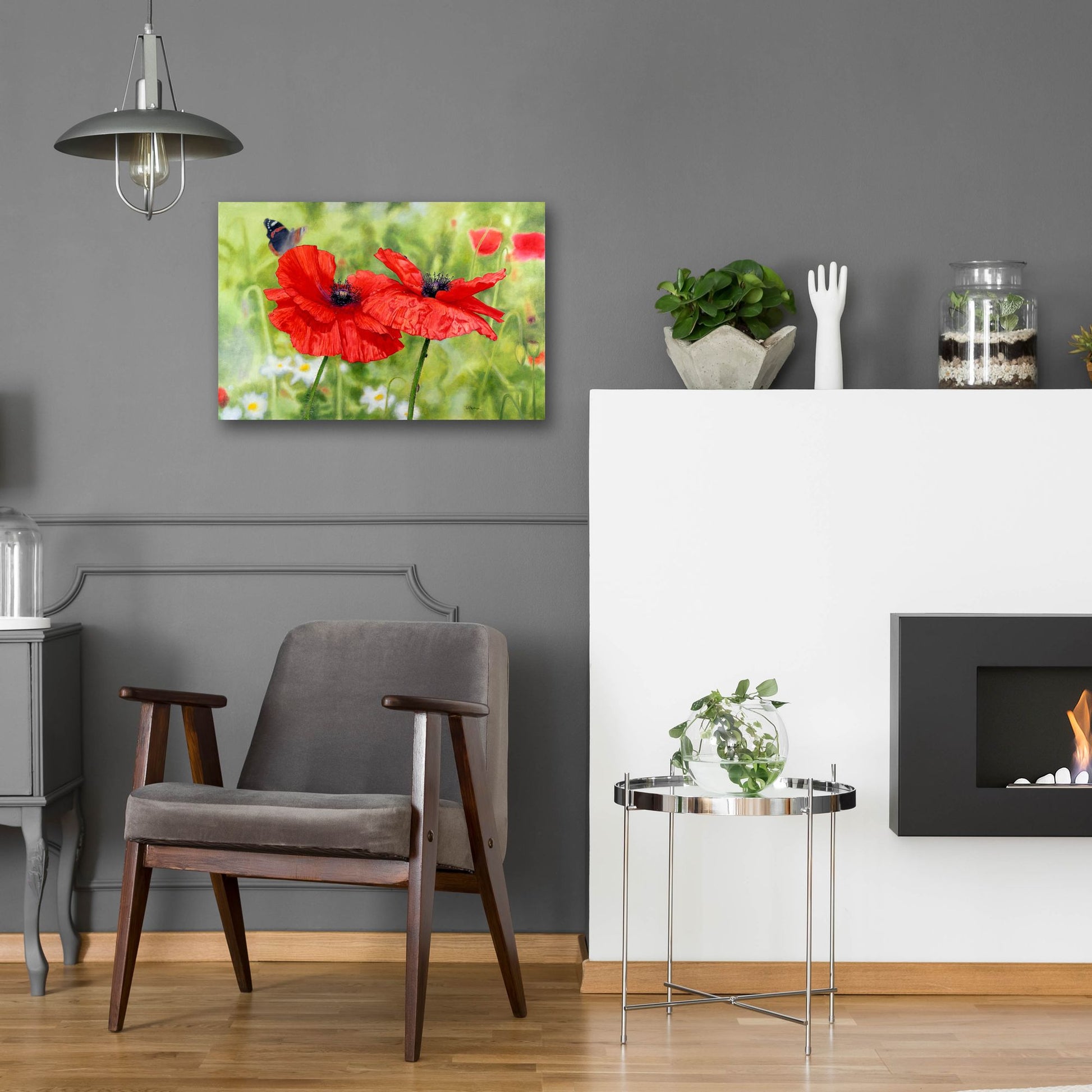 Epic Art 'Poppies And Butterfly' by Bill Makinson, Acrylic Glass Wall Art,24x16