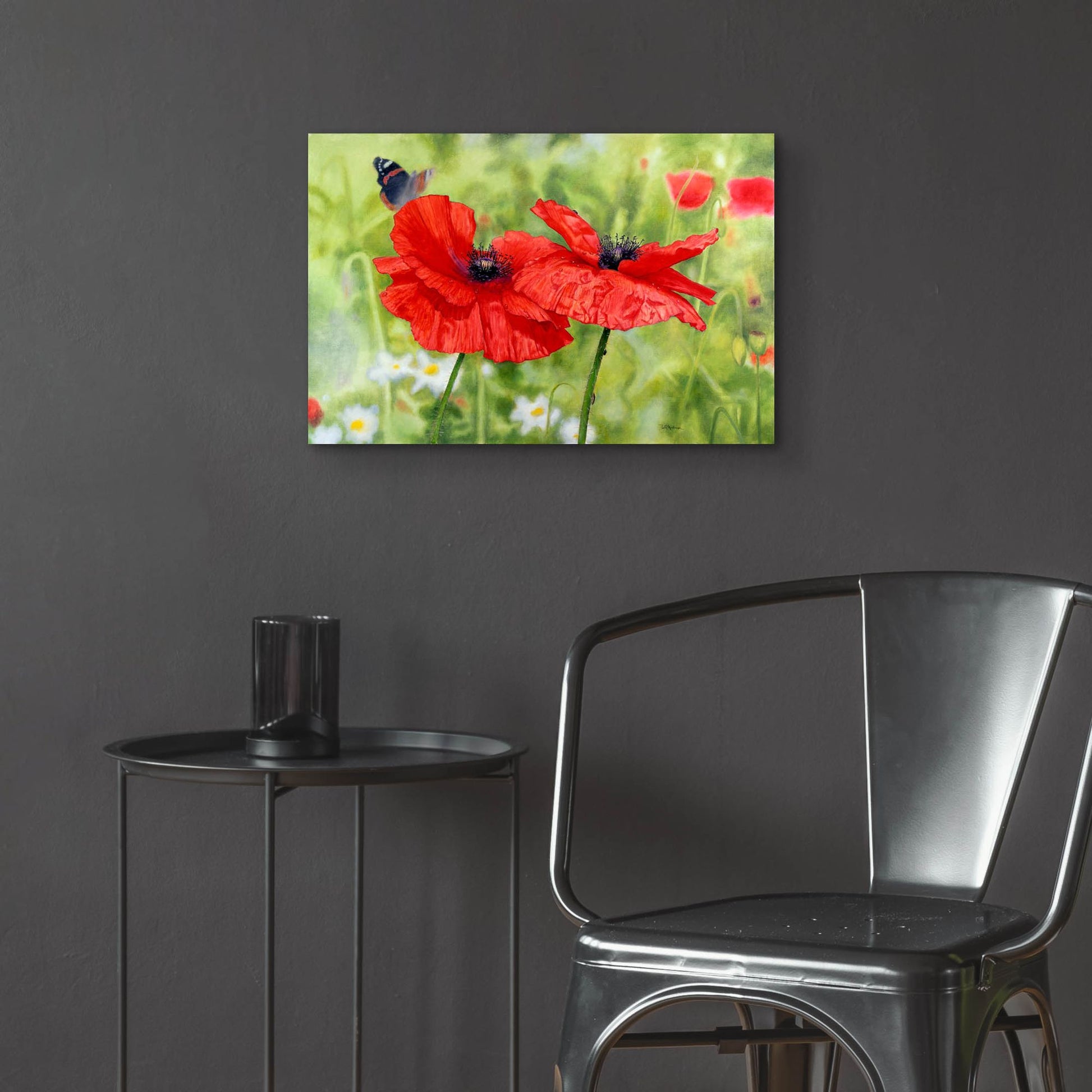 Epic Art 'Poppies And Butterfly' by Bill Makinson, Acrylic Glass Wall Art,24x16