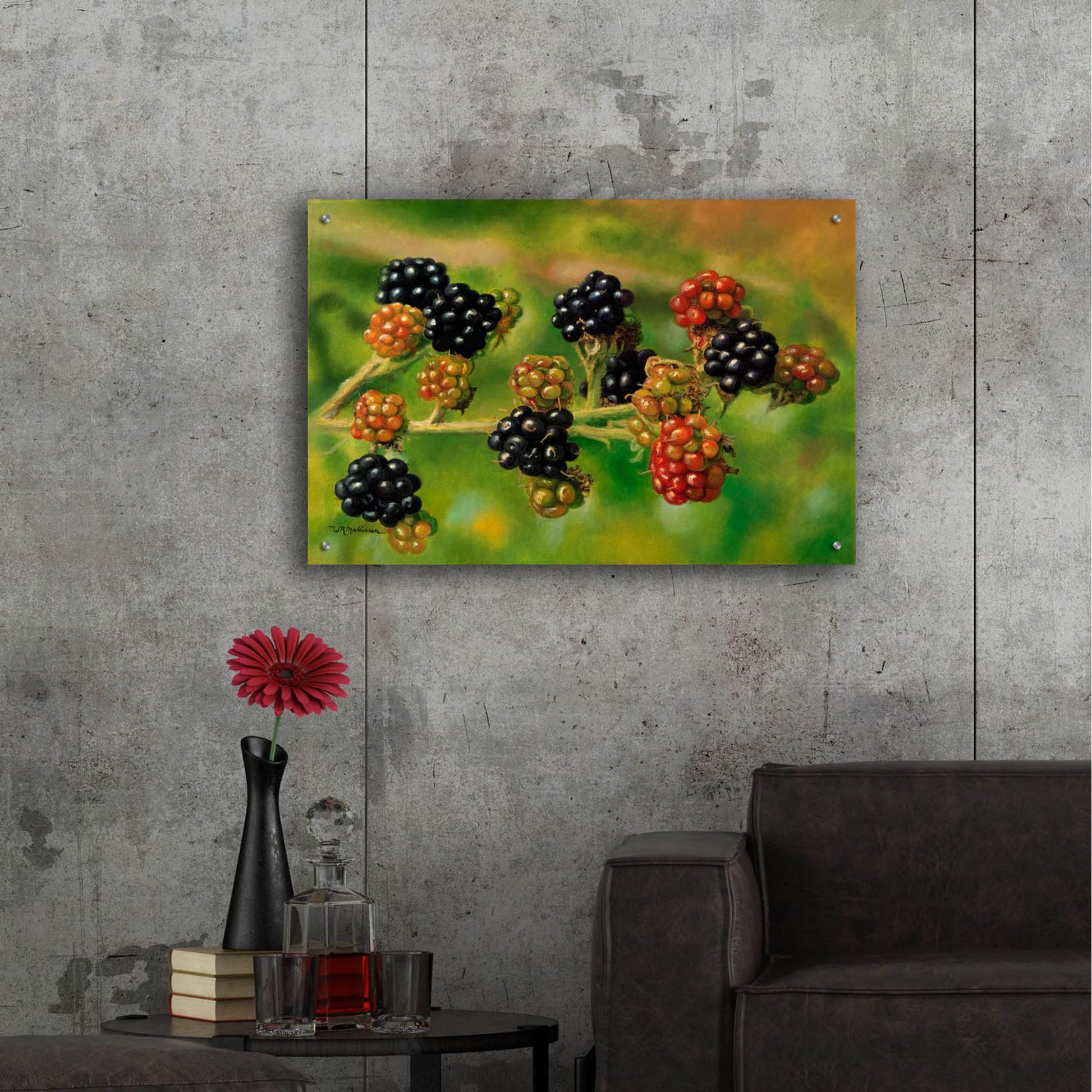 Epic Art 'Blackberries' by Bill Makinson, Acrylic Glass Wall Art,36x24