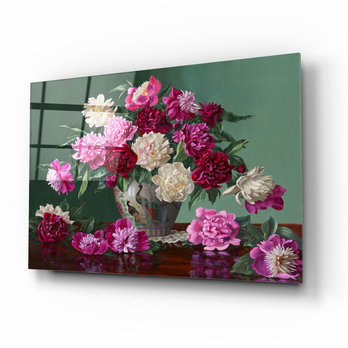 Epic Art 'Peonies In Peacock Vase' by Christopher Pierce, Acrylic Glass Wall Art,16x12