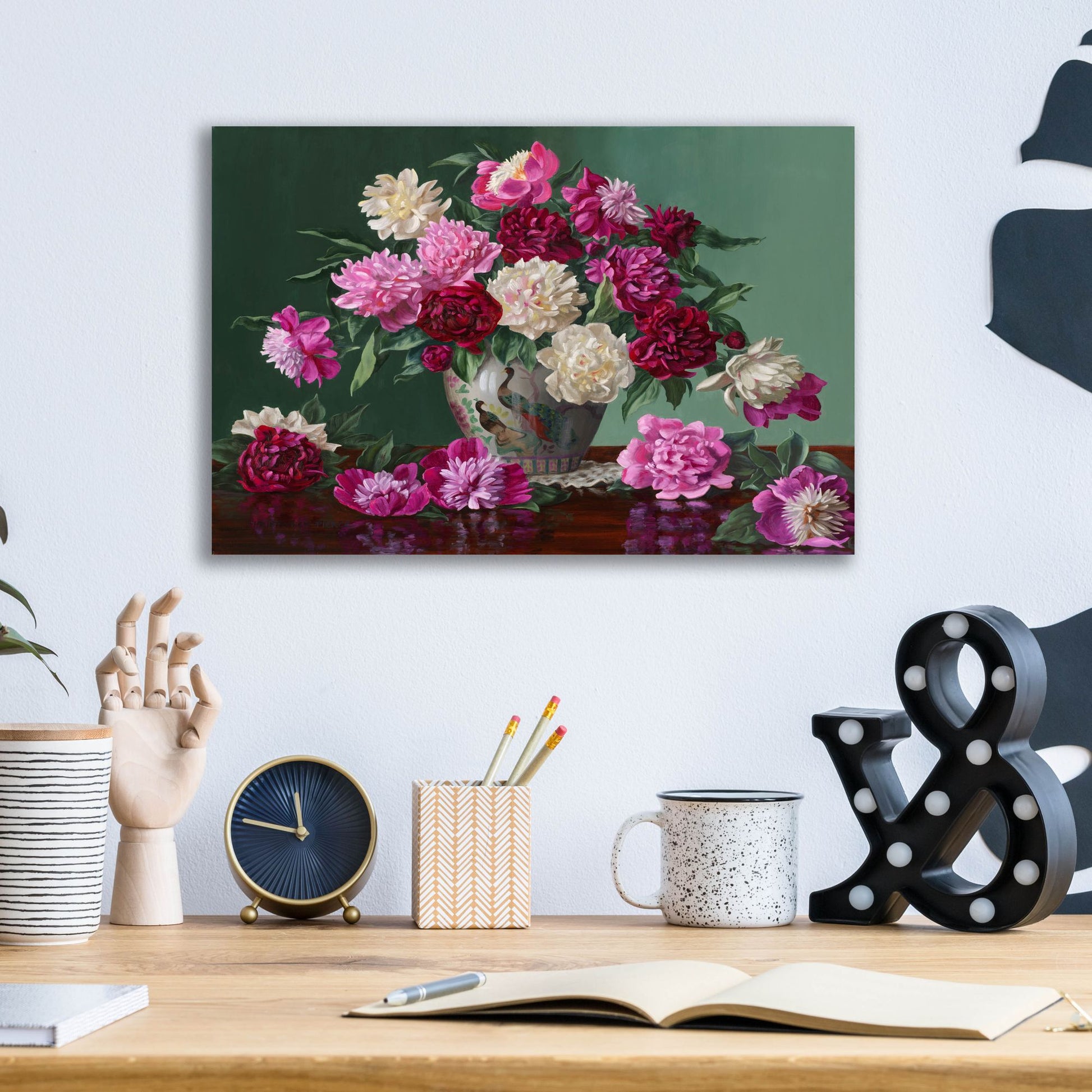 Epic Art 'Peonies In Peacock Vase' by Christopher Pierce, Acrylic Glass Wall Art,16x12